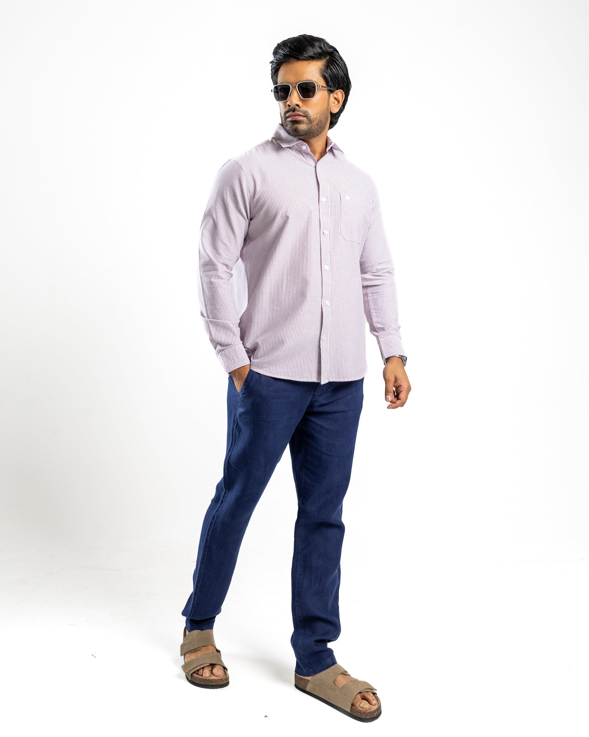 AnationZ Essential Cotton Stripe Long Sleeve Shirt - Burgundy Reserve Sri Lanka