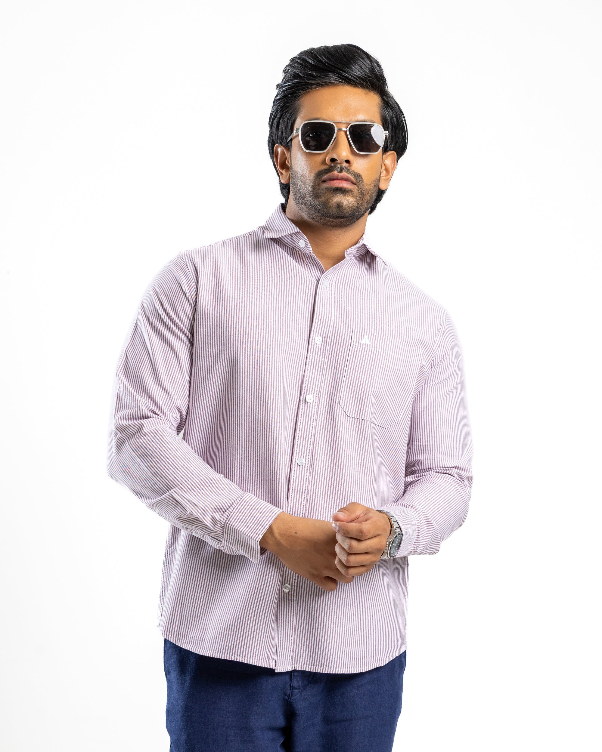 AnationZ Essential Cotton Stripe Long Sleeve Shirt - Burgundy Reserve Sri Lanka