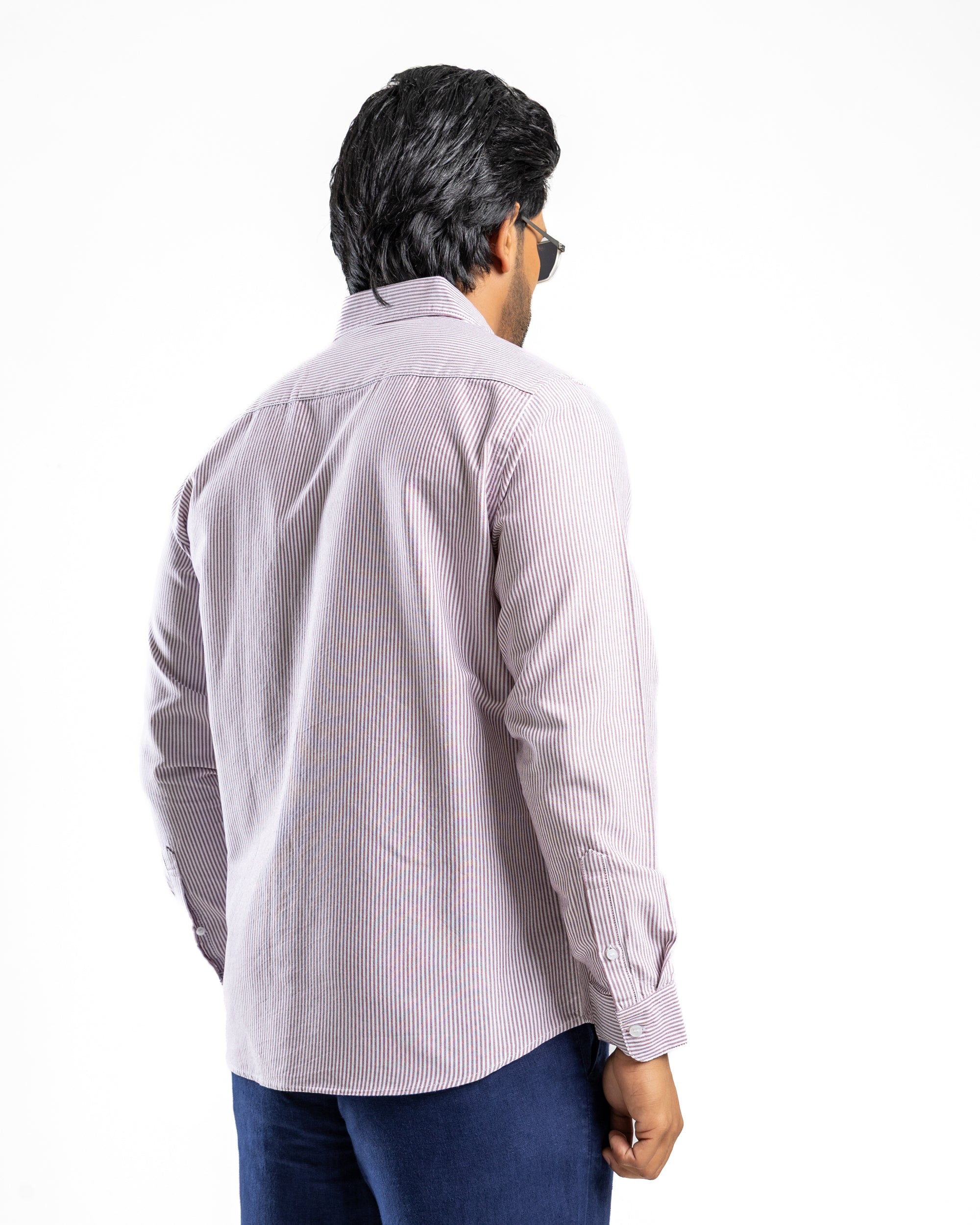 AnationZ Essential Cotton Stripe Long Sleeve Shirt - Burgundy Reserve Sri Lanka