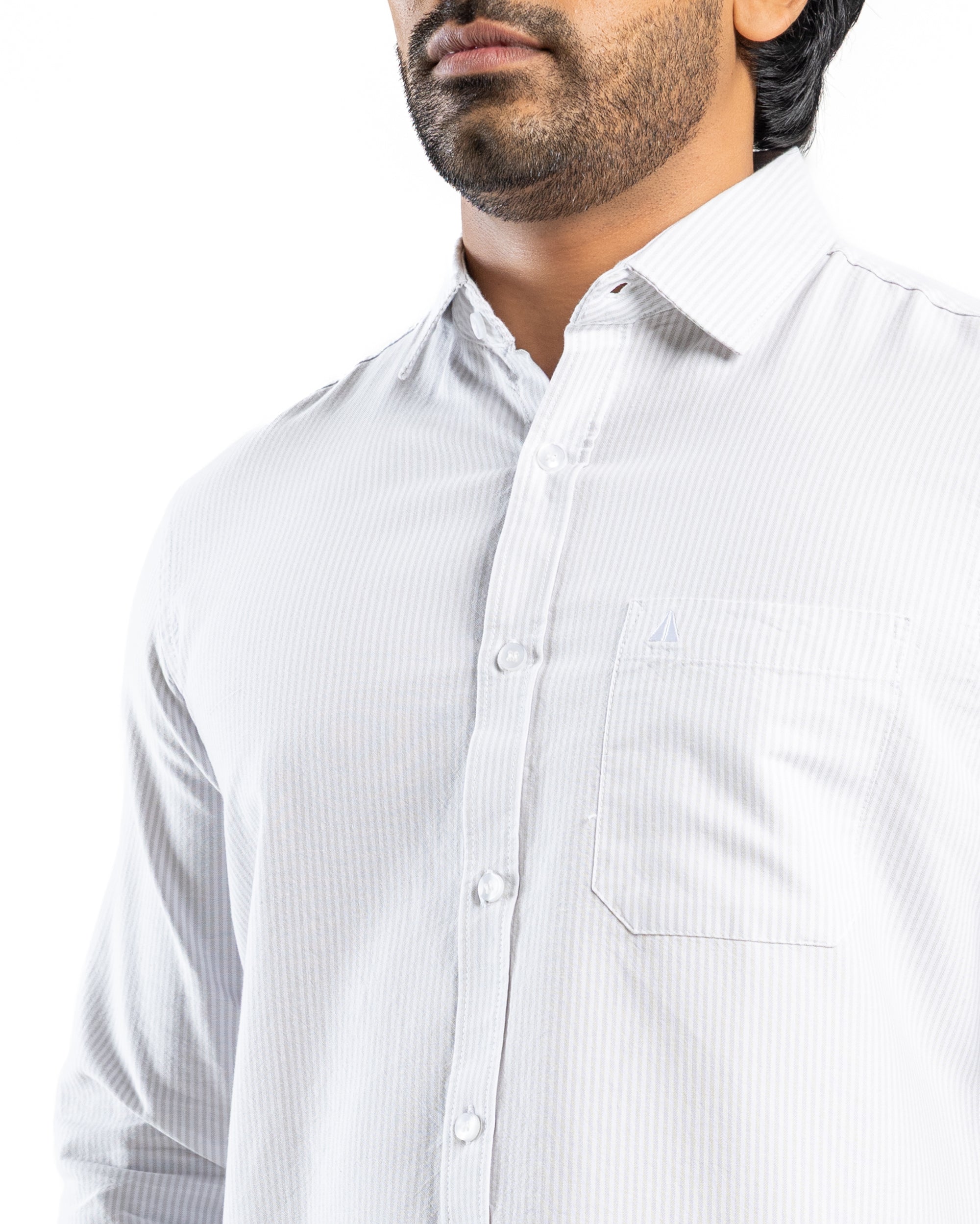 AnationZ Essential Cotton Stripe Long Sleeve Shirt - Raw Canvas Sri Lanka