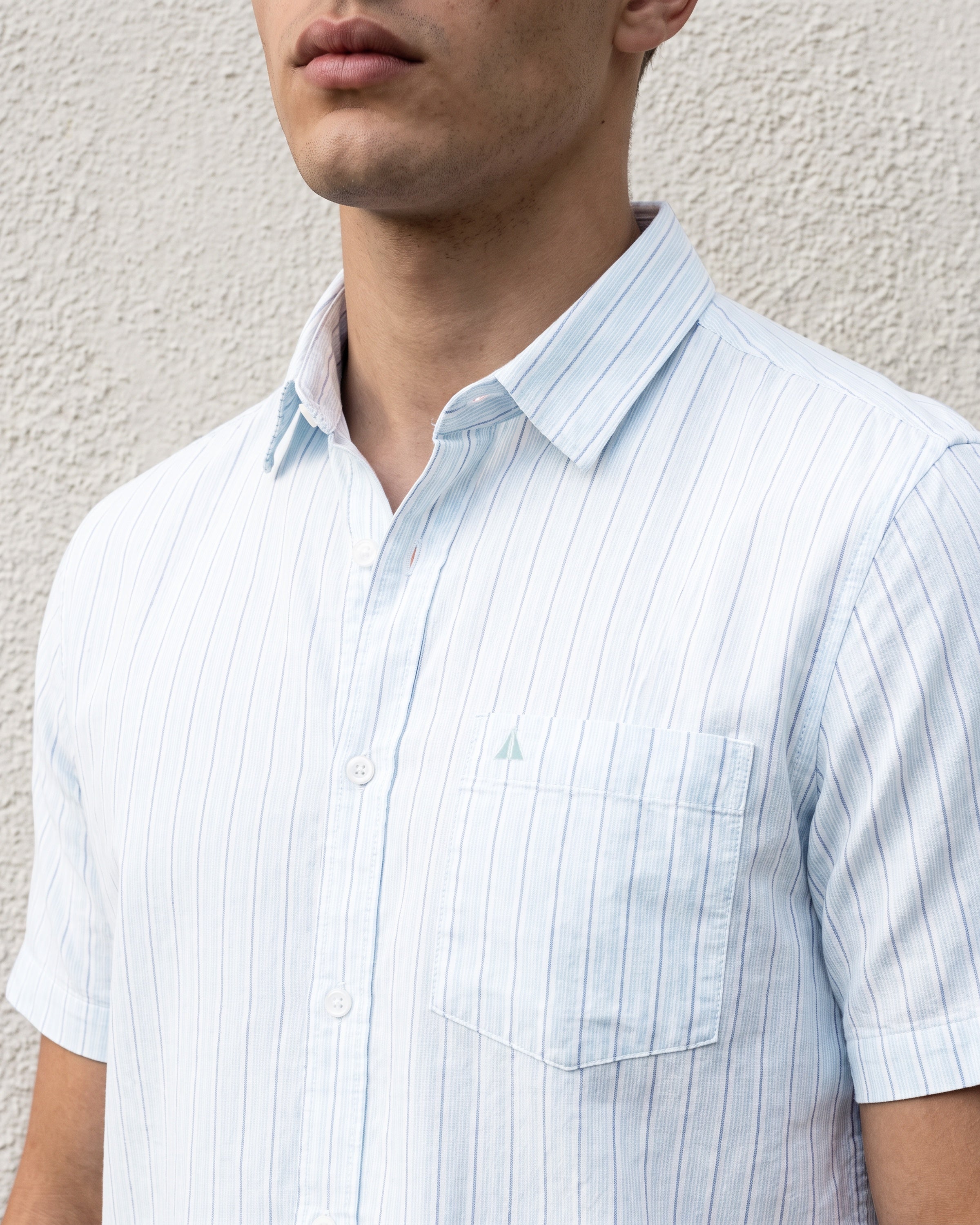 AnationZ Essential Cotton Stripe Short Sleeve Shirt - Open Sky Sri Lanka