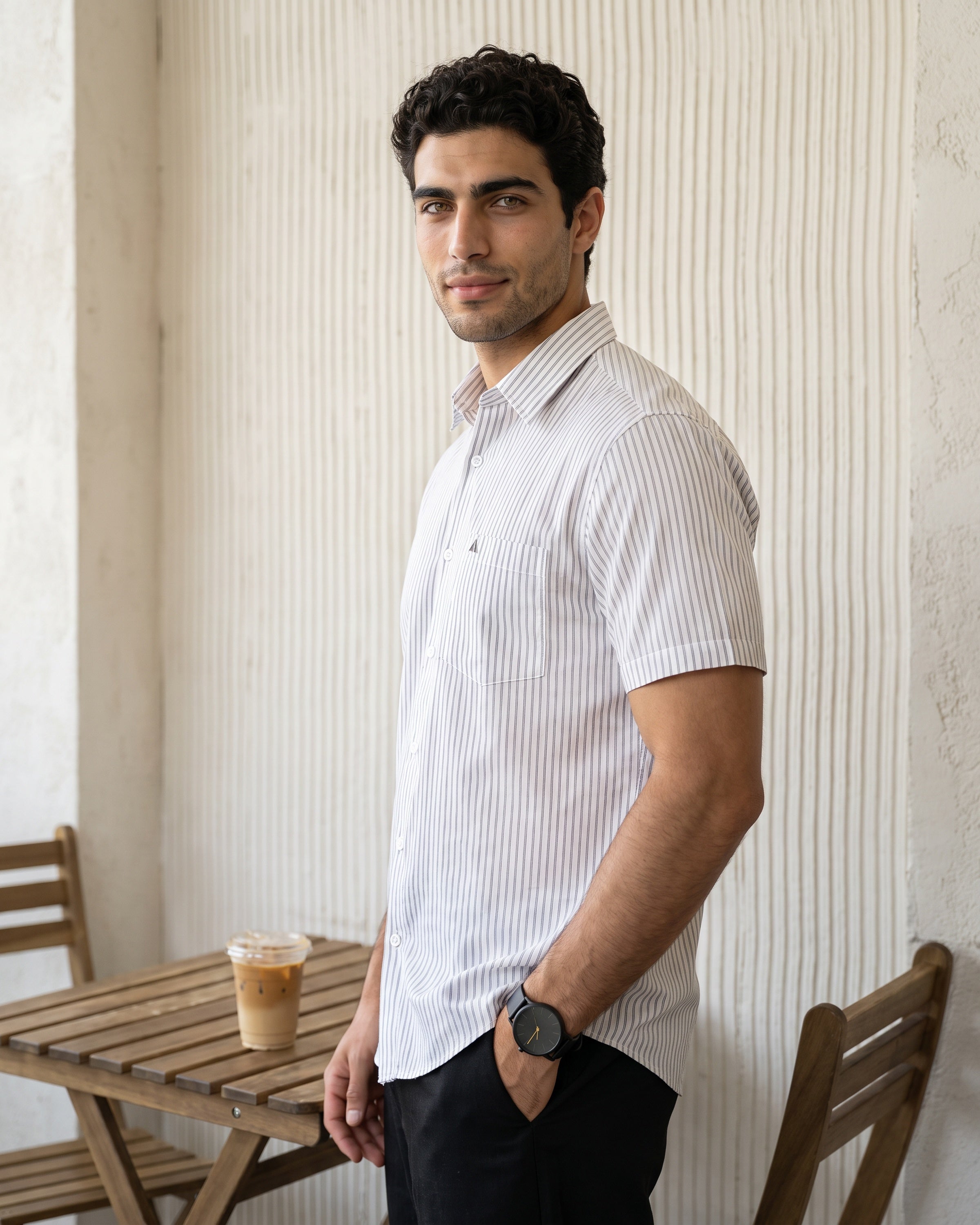 AnationZ Essential Cotton Stripe Short Sleeve Shirt - Warm Tobacco Sri Lanka