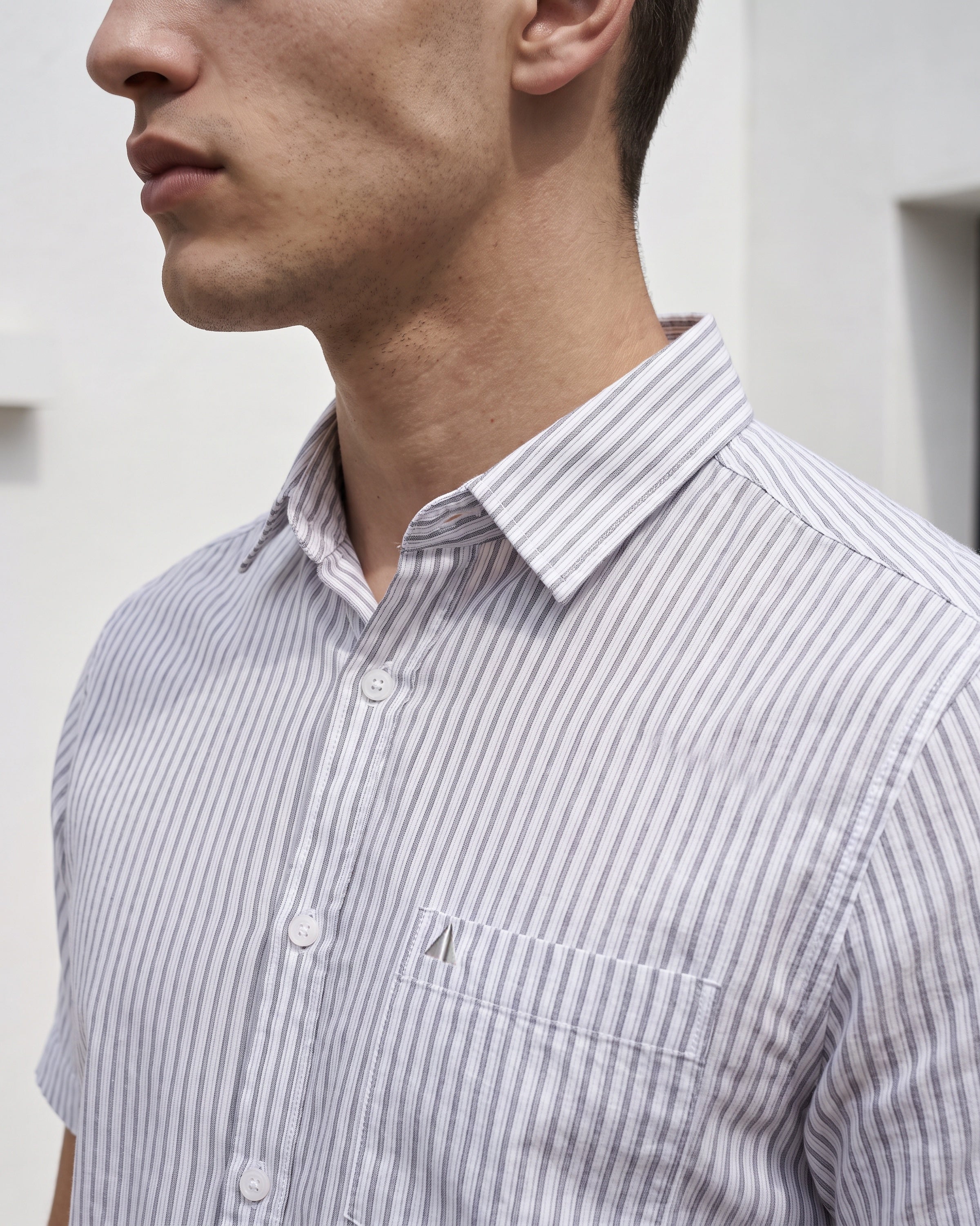 AnationZ Essential Cotton Stripe Short Sleeve Shirt - Storm Dust Sri Lanka