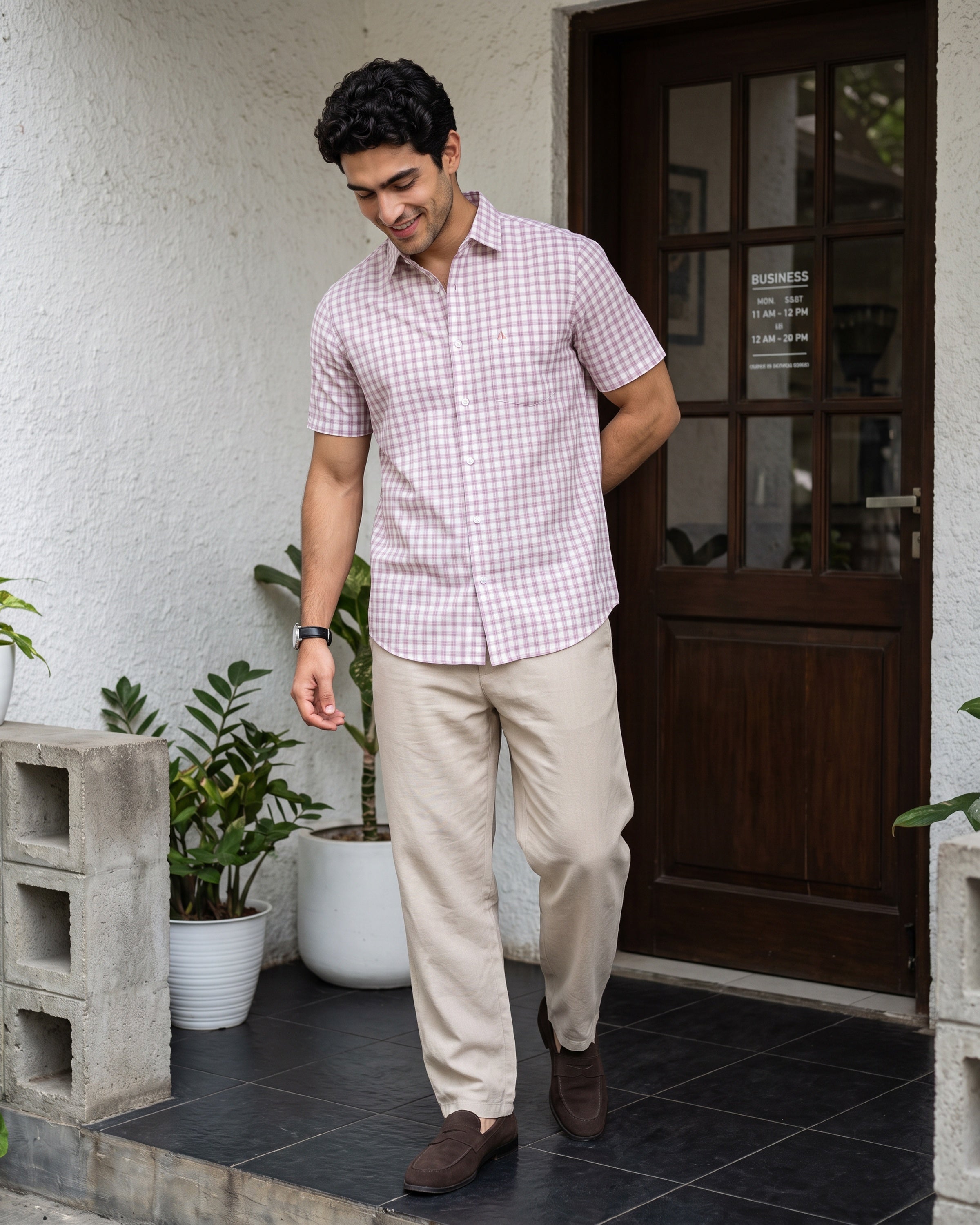 Heritage Linen Check Short Sleeve Shirt - Crushed Violet