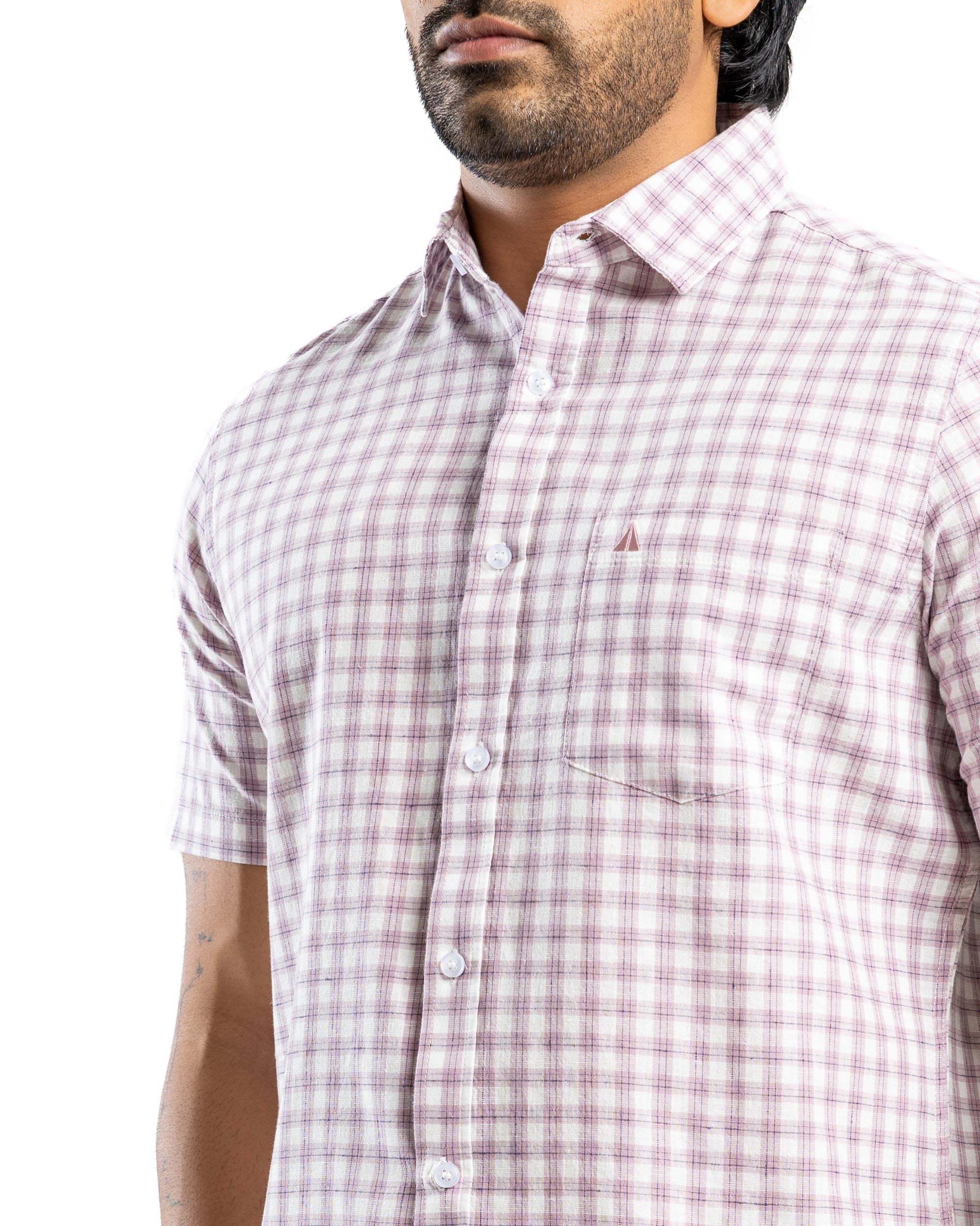 AnationZ Heritage Linen Check Short Sleeve Shirt - Crushed Violet Sri Lanka
