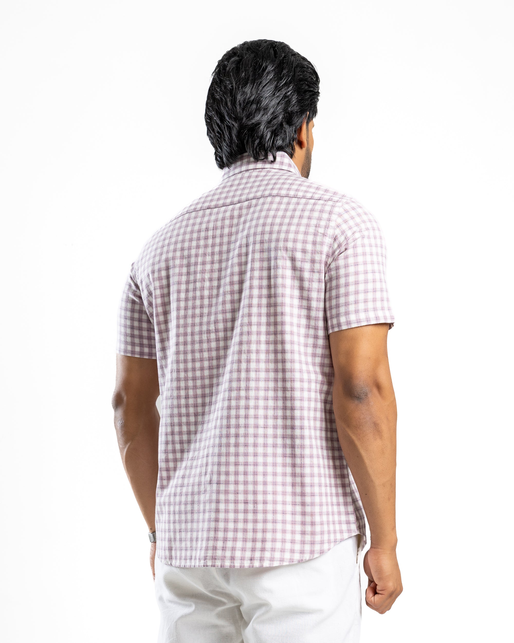 AnationZ Heritage Linen Check Short Sleeve Shirt - Crushed Violet Sri Lanka