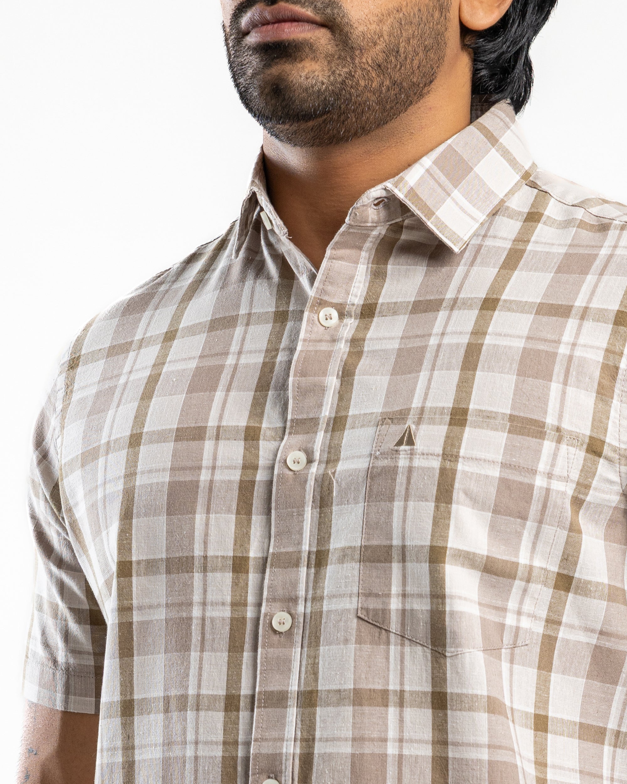 AnationZ Heritage Linen Check Short Sleeve Shirt - Espresso Sri Lanka
