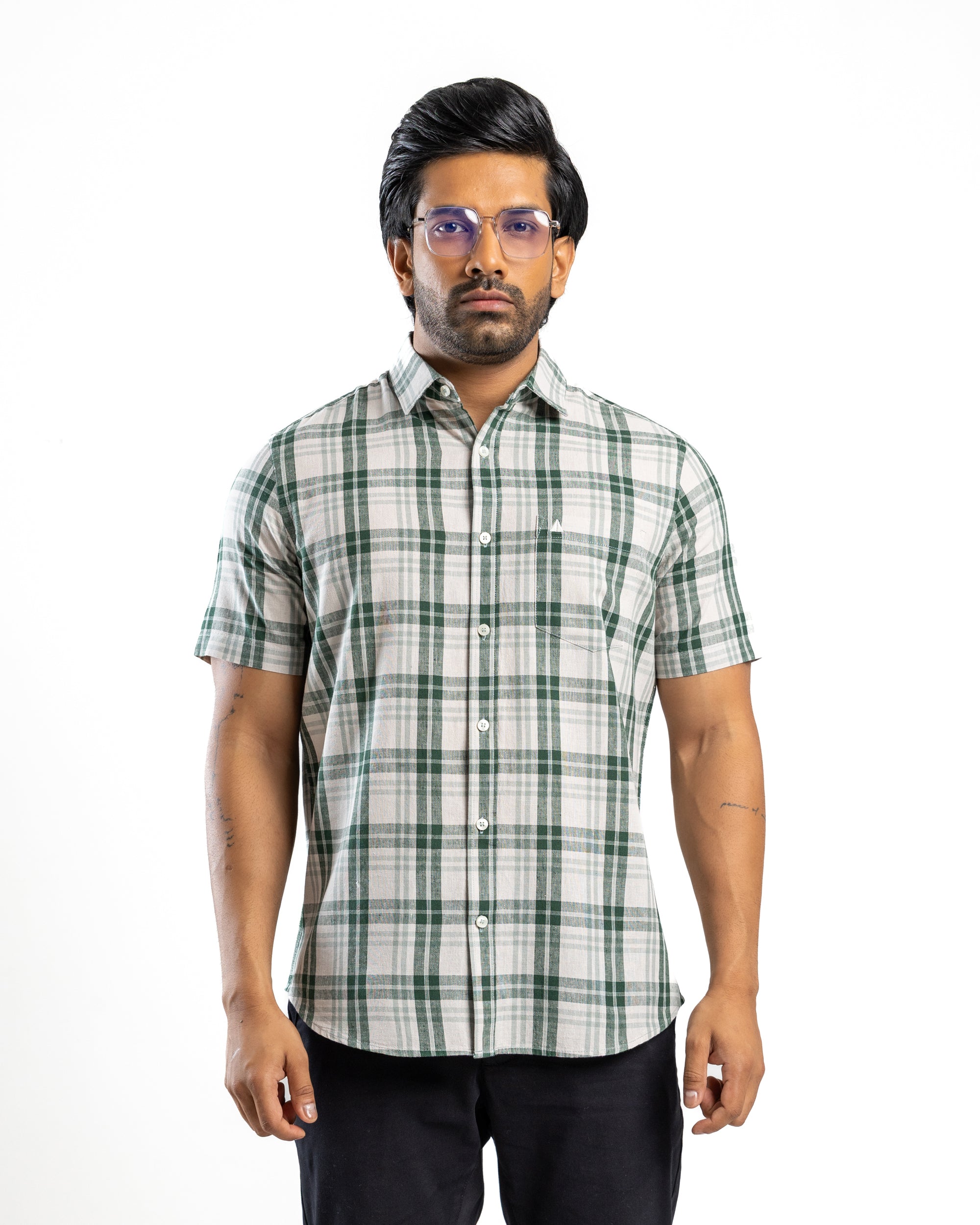 AnationZ Heritage Linen Check Short Sleeve Shirt - Deep Canopy Sri Lanka