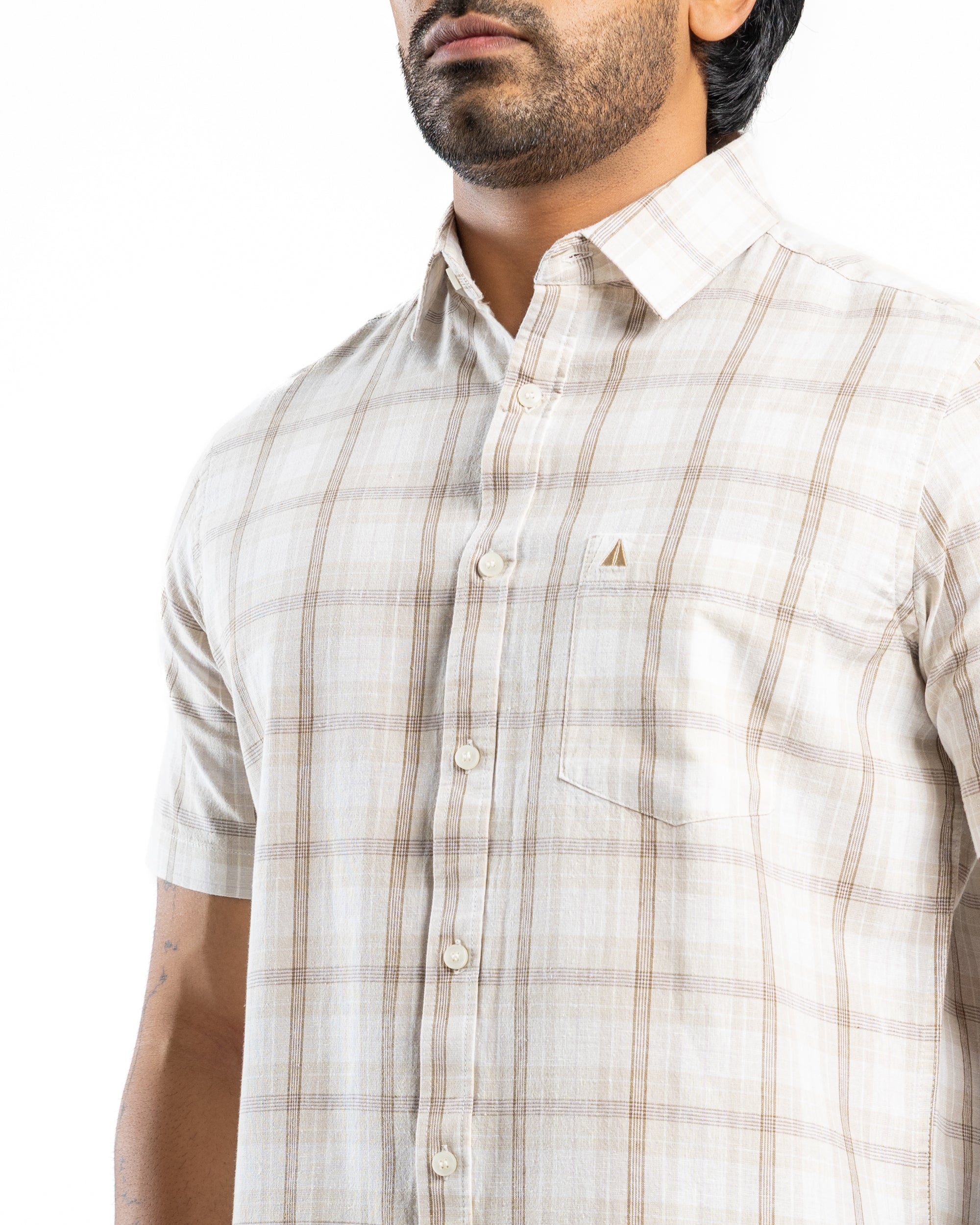 AnationZ Heritage Linen Check Short Sleeve Shirt - Raw Canvas Sri Lanka