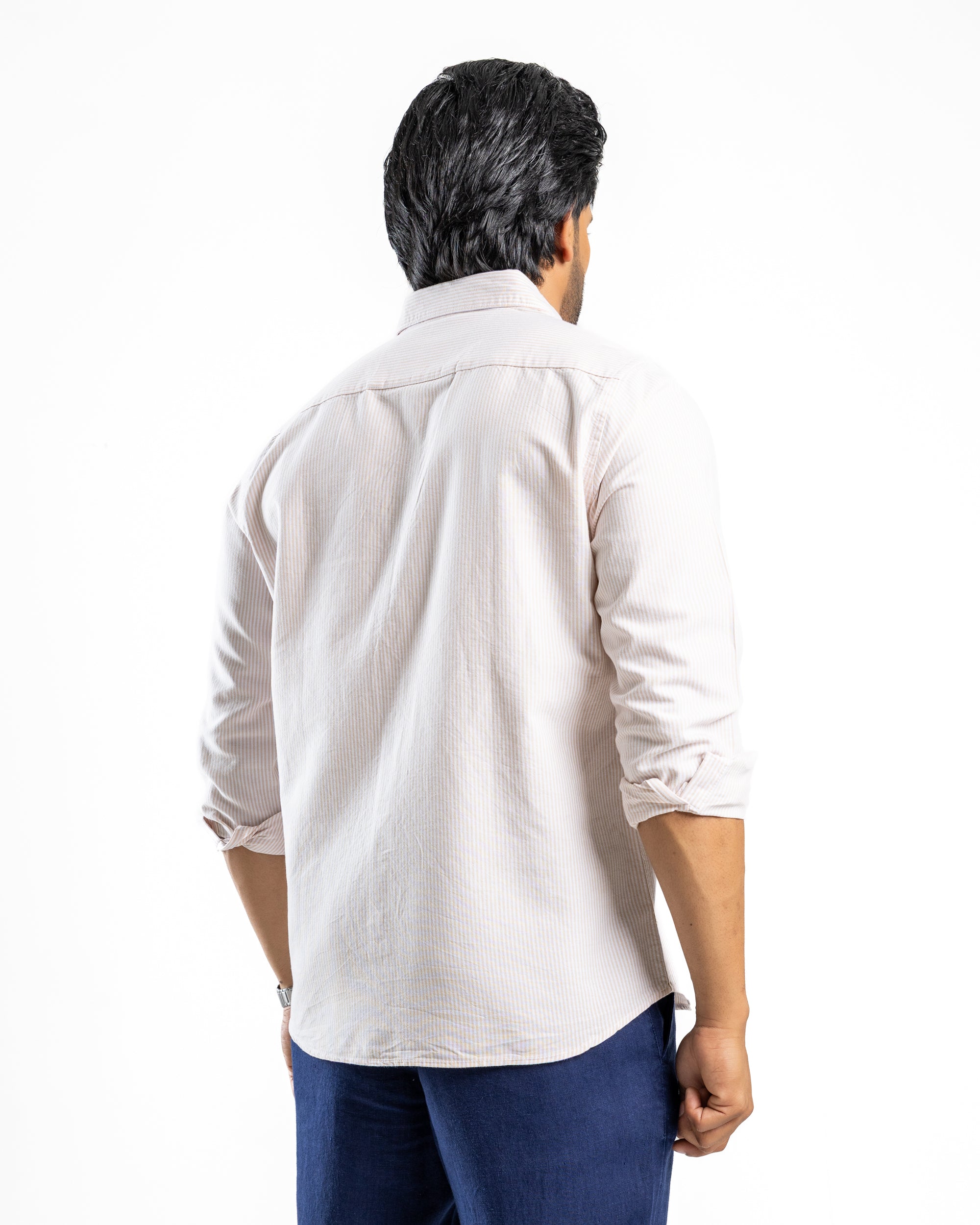 AnationZ Essential Cotton Stripe Long Sleeve Shirt - Terracotta Flame Sri Lanka