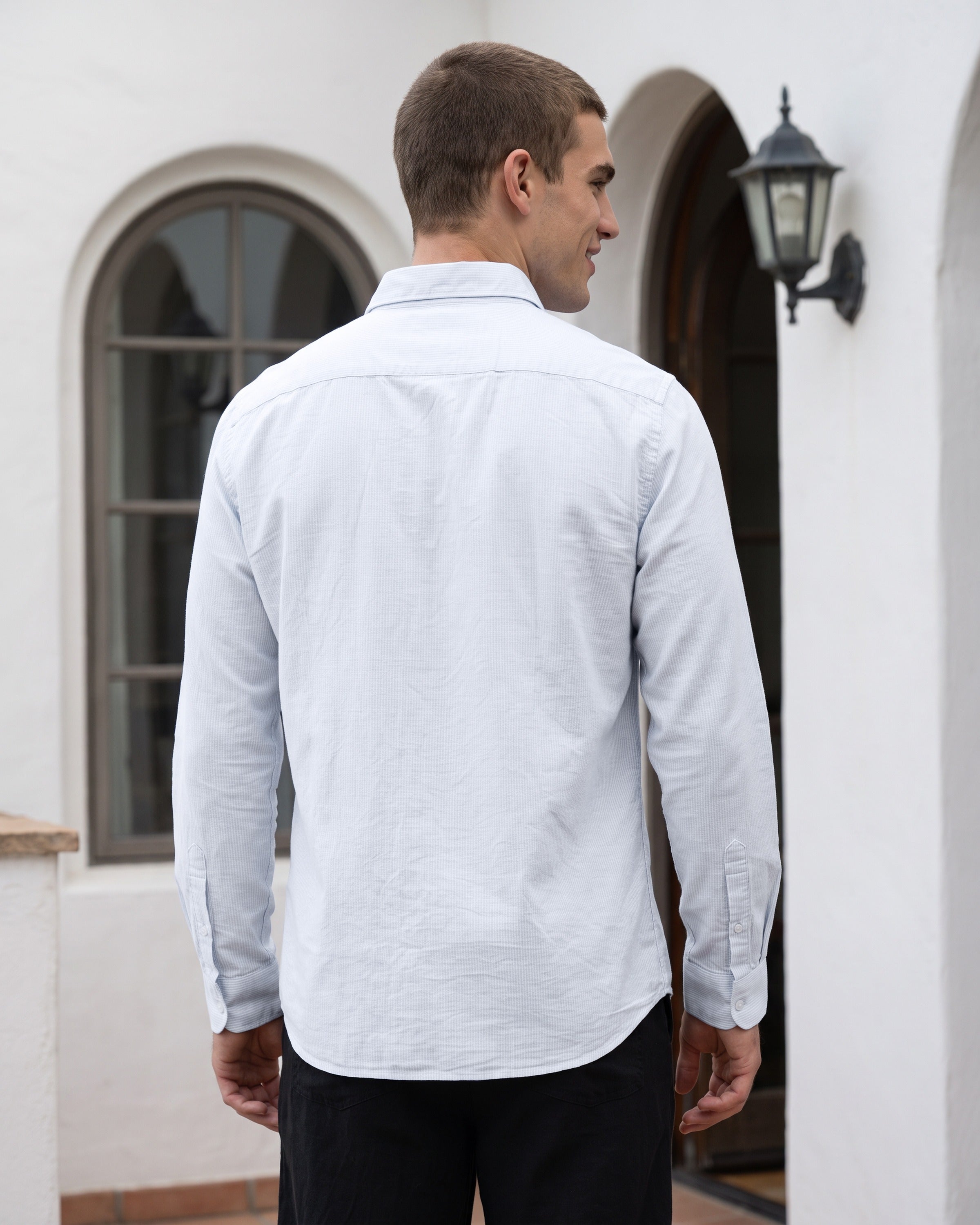 AnationZ Essential Cotton Stripe Long Sleeve Shirt - Terracotta Flame Sri Lanka