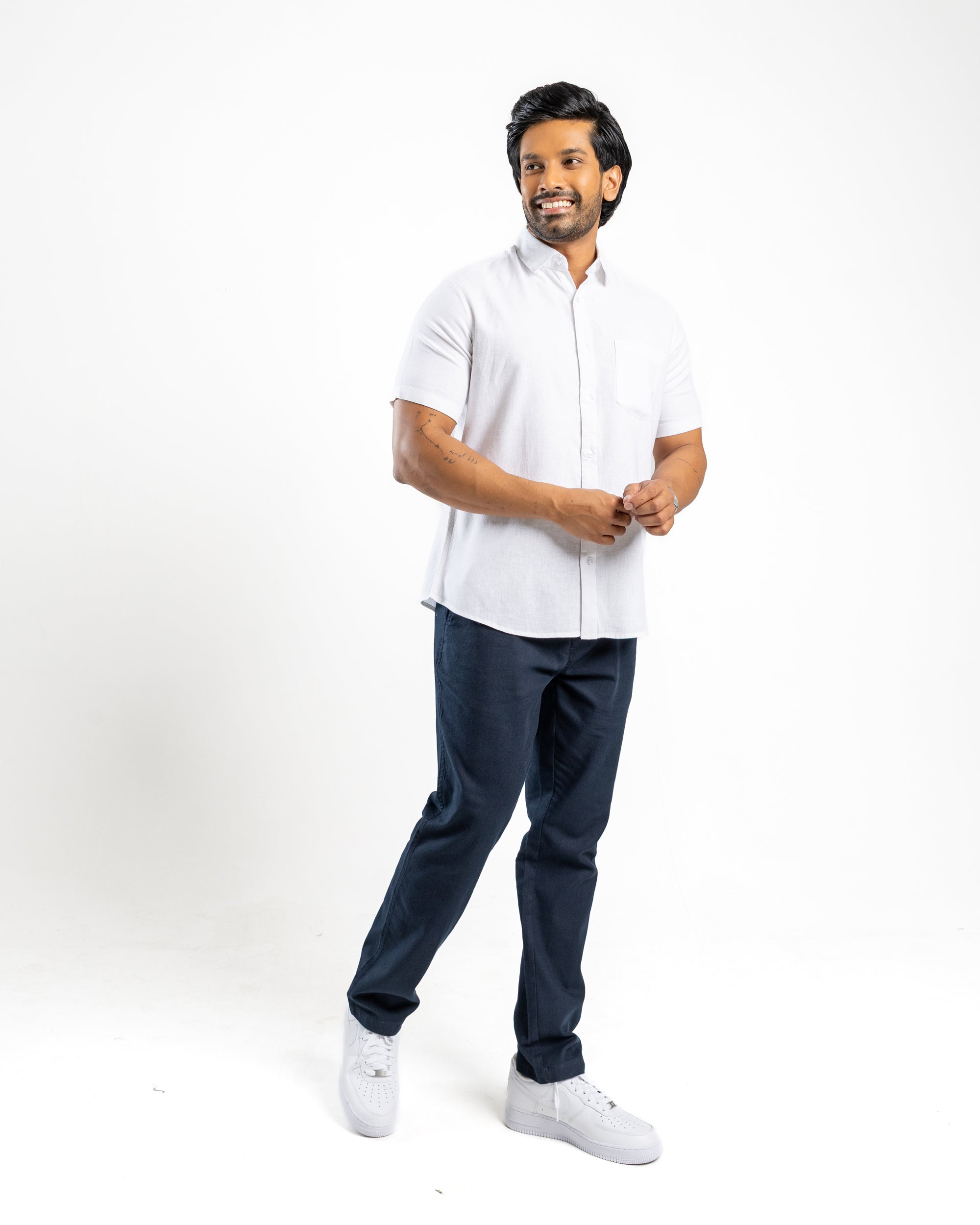 AnationZ Luxe Linen Short Sleeve Shirt - Alpine White Sri Lanka