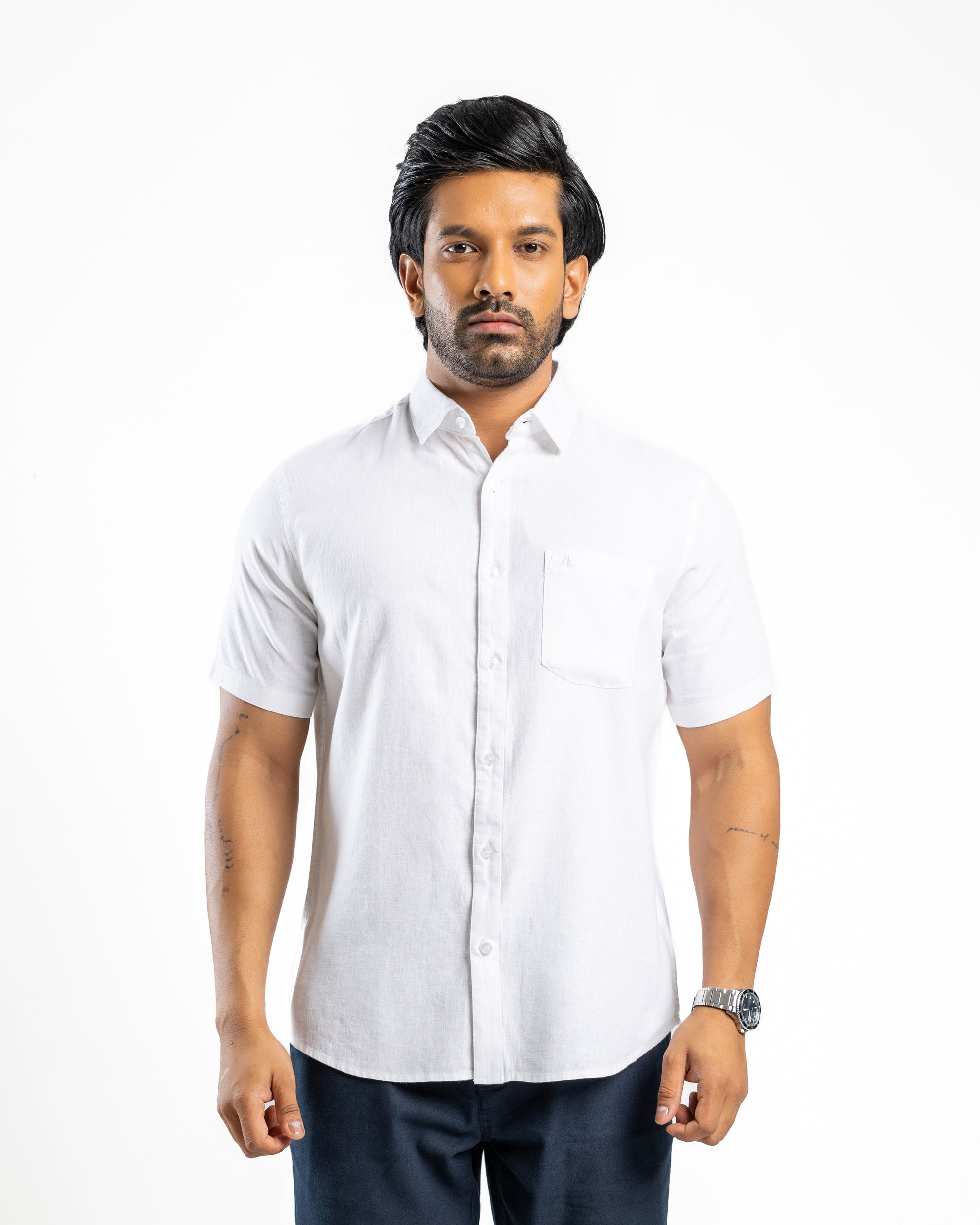 AnationZ Luxe Linen Short Sleeve Shirt - Alpine White Sri Lanka