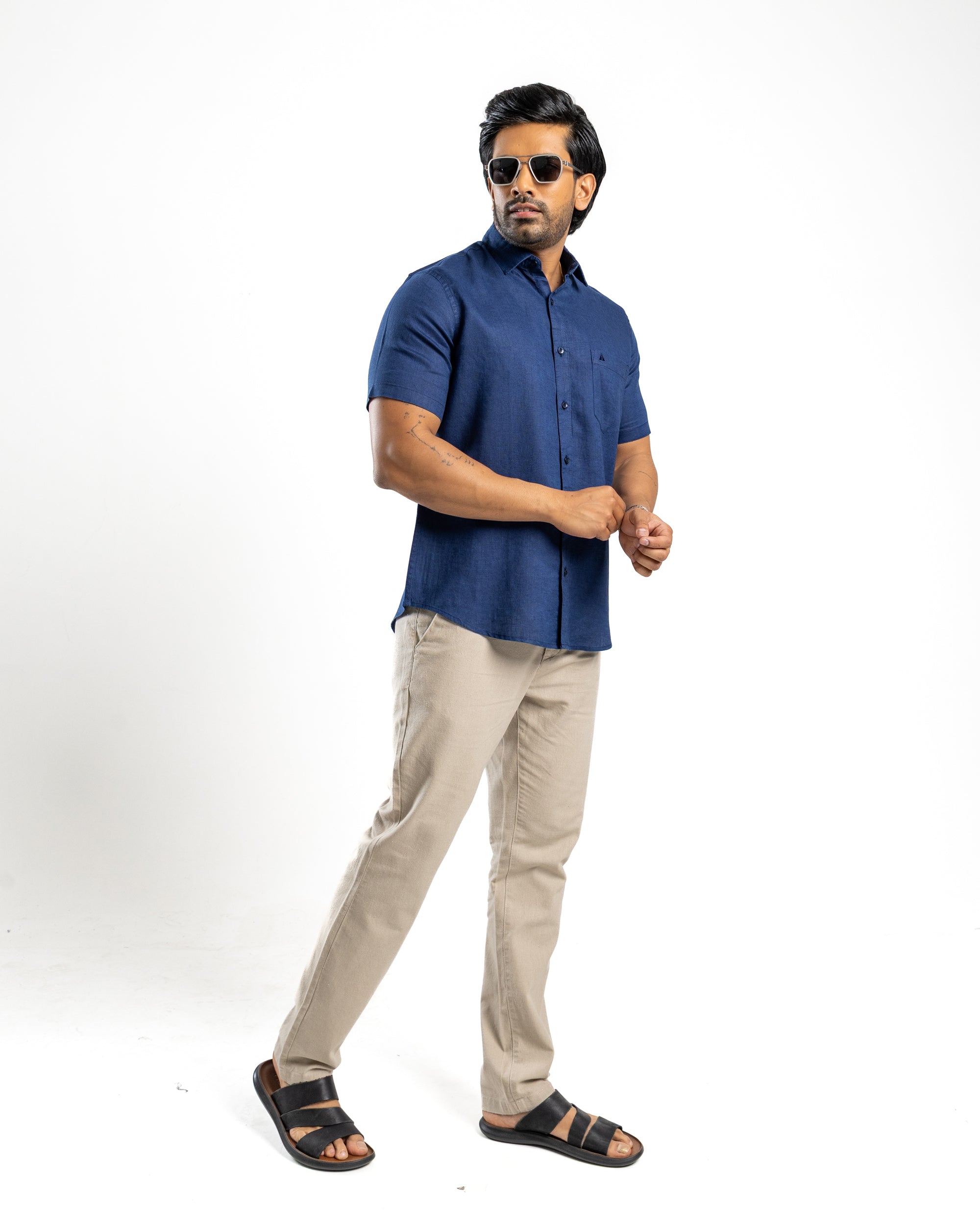 LINEN Short Sleeve Shirt - Atlantic Blue