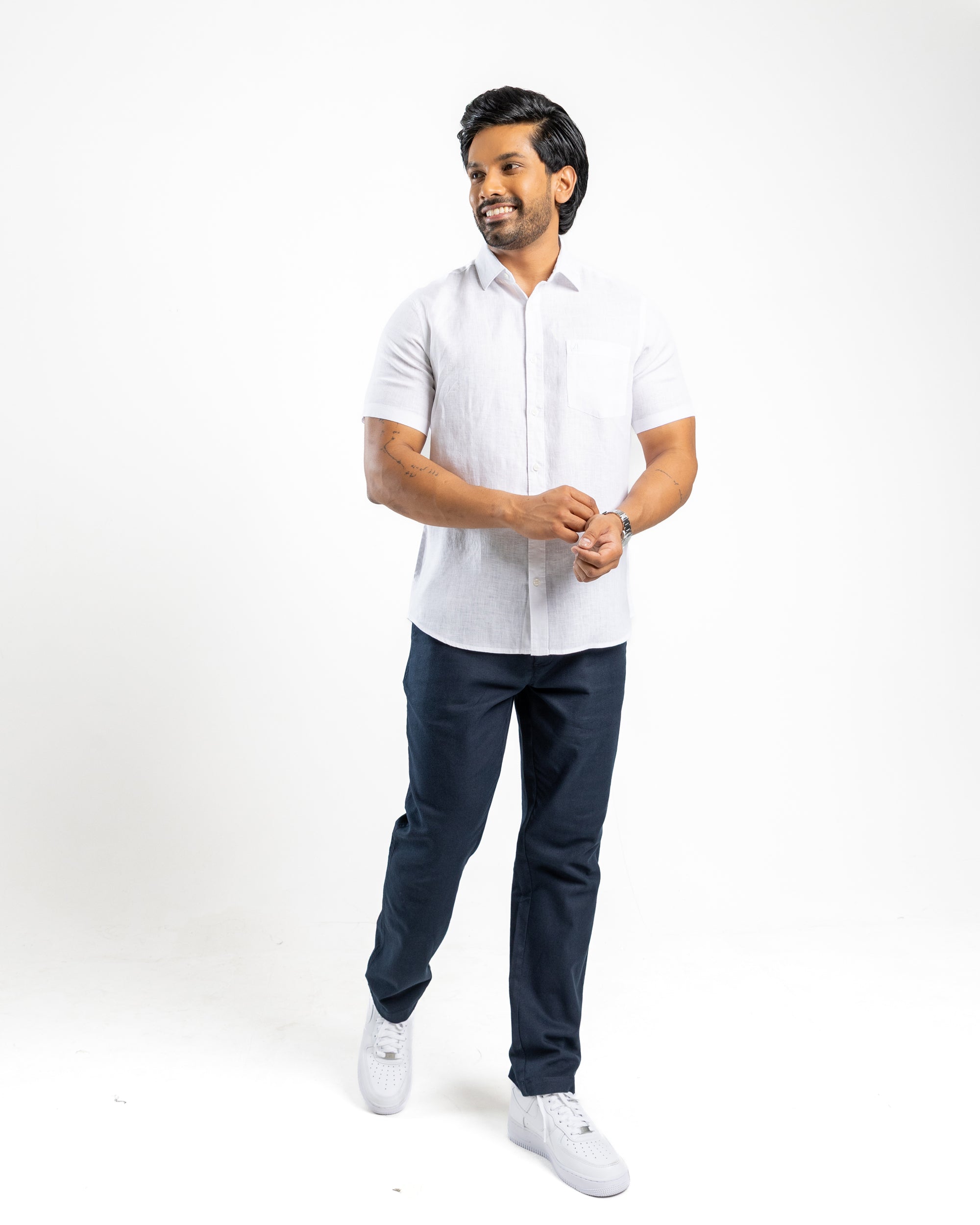 AnationZ Fluid Linen Short Sleeve Shirt - Alpine White Sri Lanka
