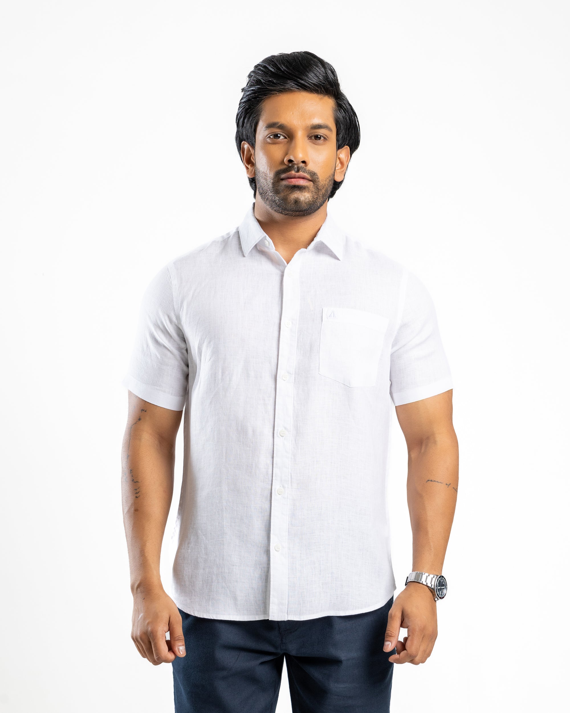 AnationZ Fluid Linen Short Sleeve Shirt - Alpine White Sri Lanka