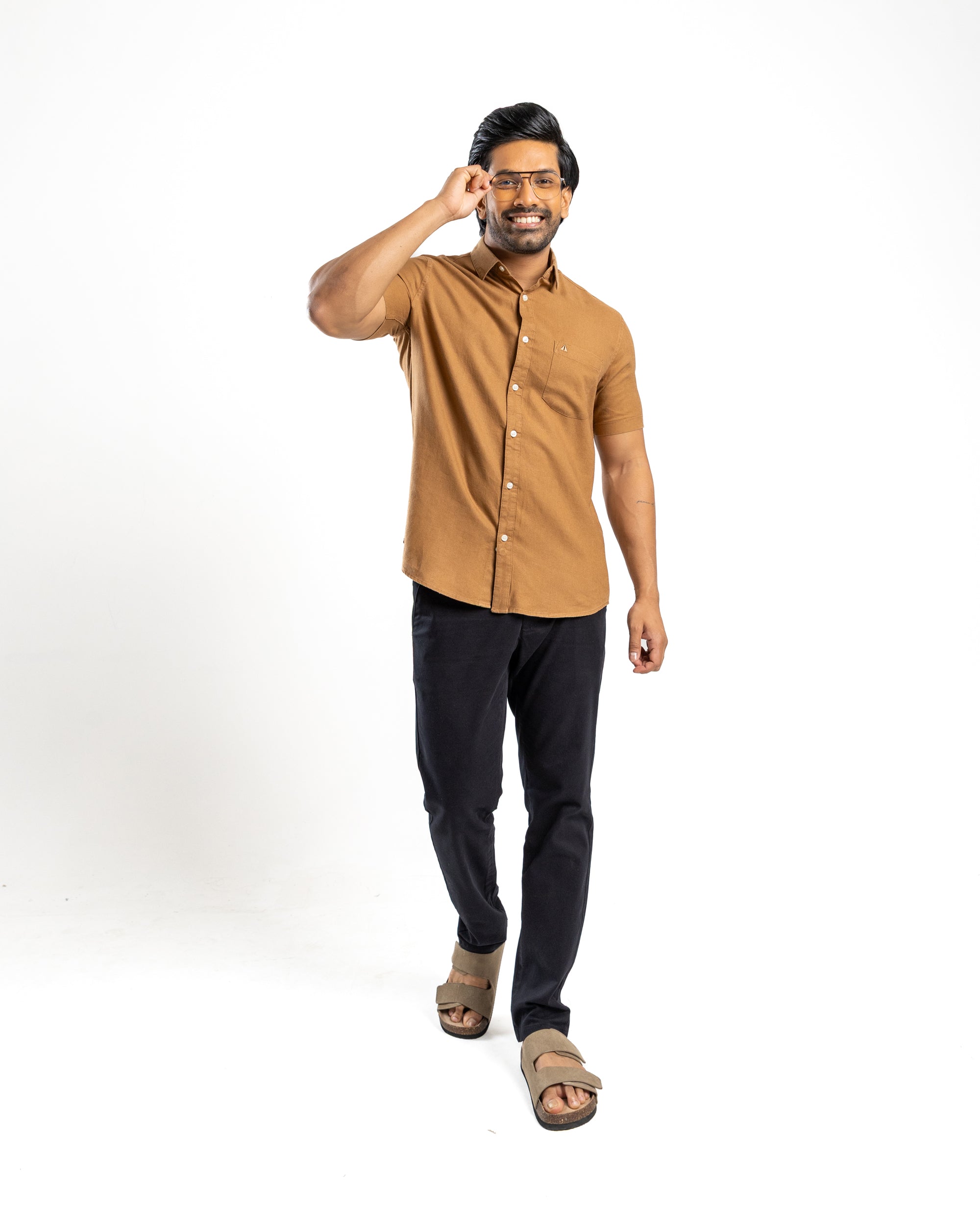 AnationZ Fluid Linen Short Sleeve Shirt - Desert Khaki Sri Lanka