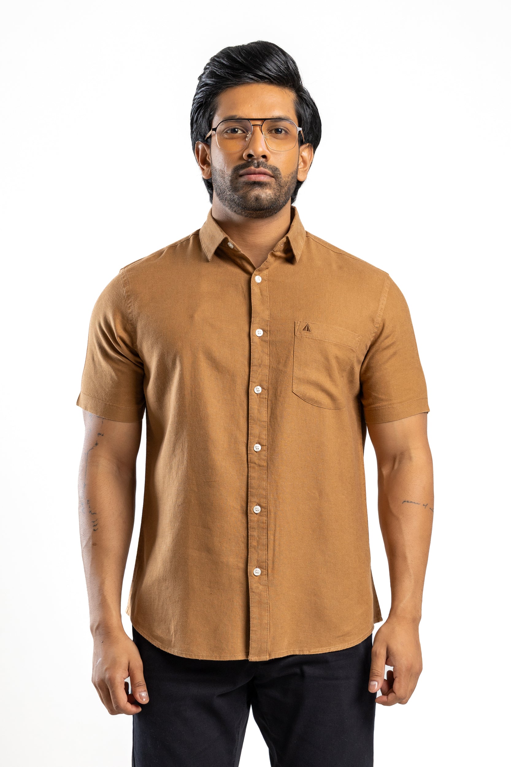 AnationZ Fluid Linen Short Sleeve Shirt - Desert Khaki Sri Lanka