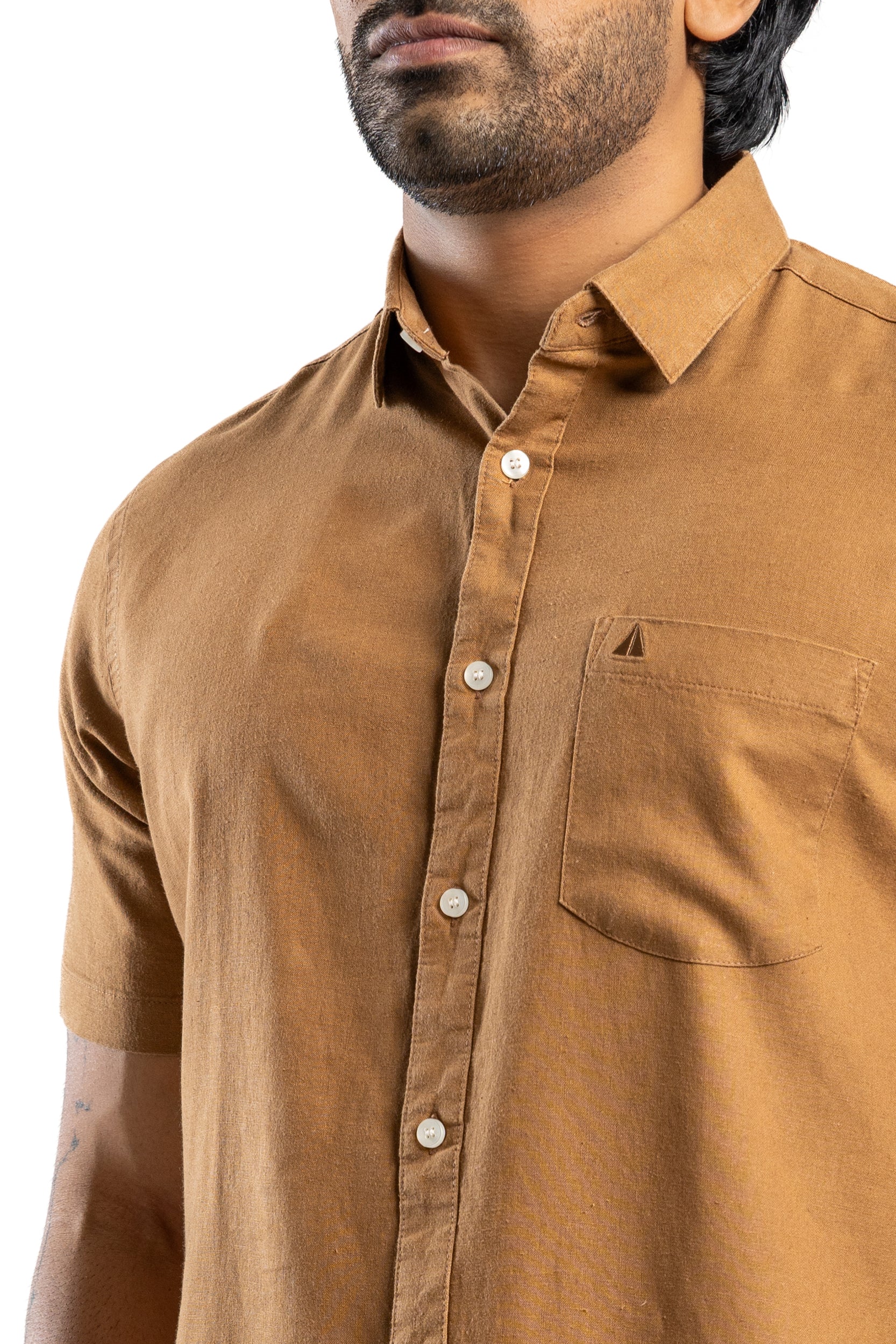 VISCOSE LINEN Short Sleeve Shirt - Khaki