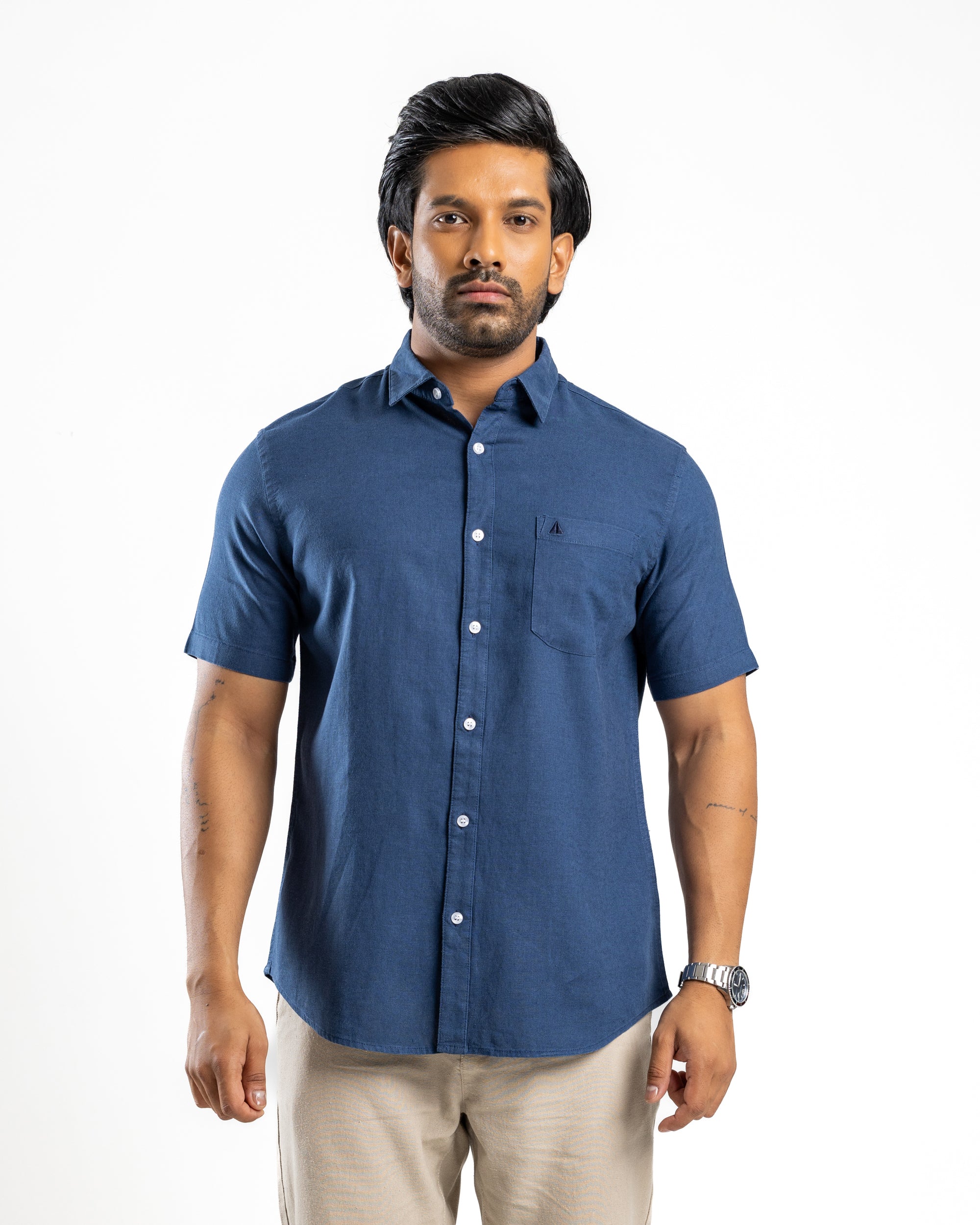 AnationZ Fluid Linen Short Sleeve Shirt - Midnight Ink Sri Lanka