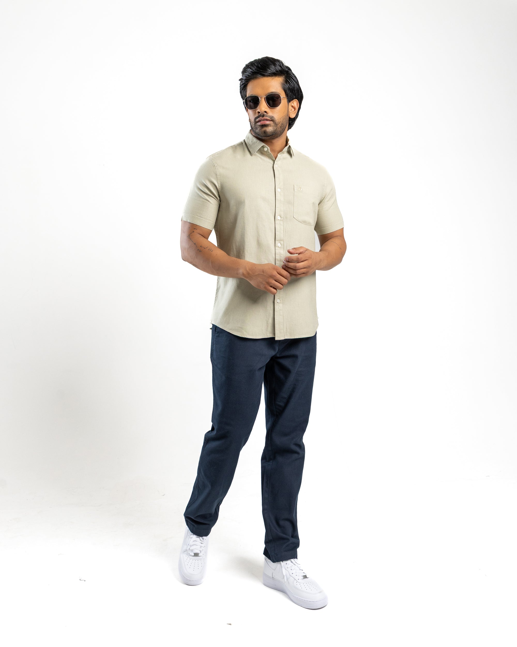 AnationZ Fluid Linen Short Sleeve Shirt - Sage Breeze Sri Lanka