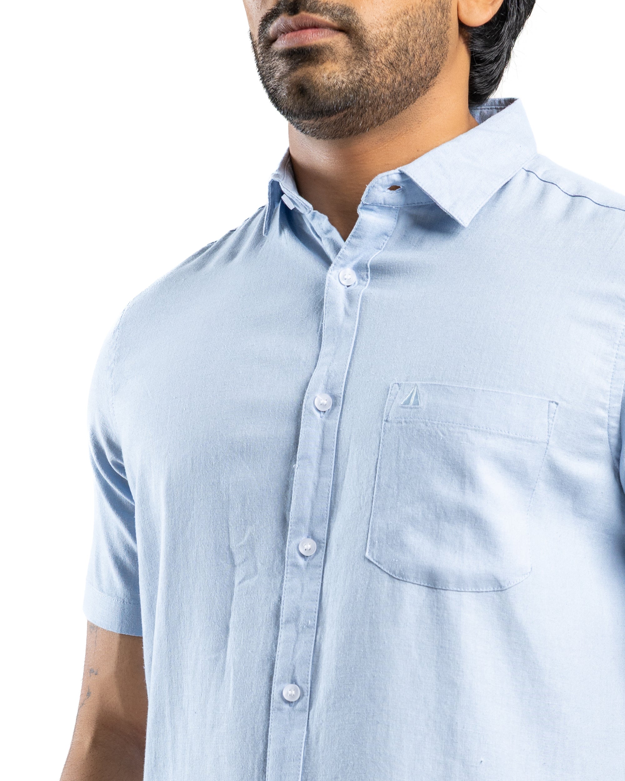 VISCOSE LINEN Short Sleeve Shirt Light Blue