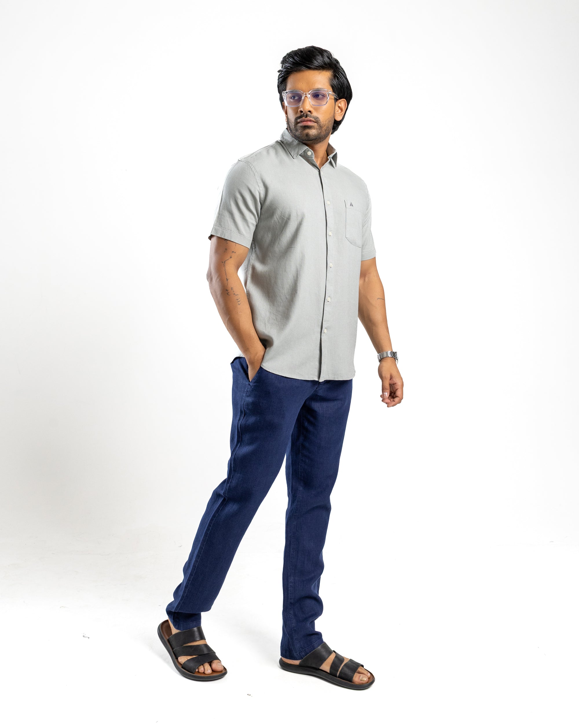 VISCOSE LINEN Short Sleeve -Light Grey