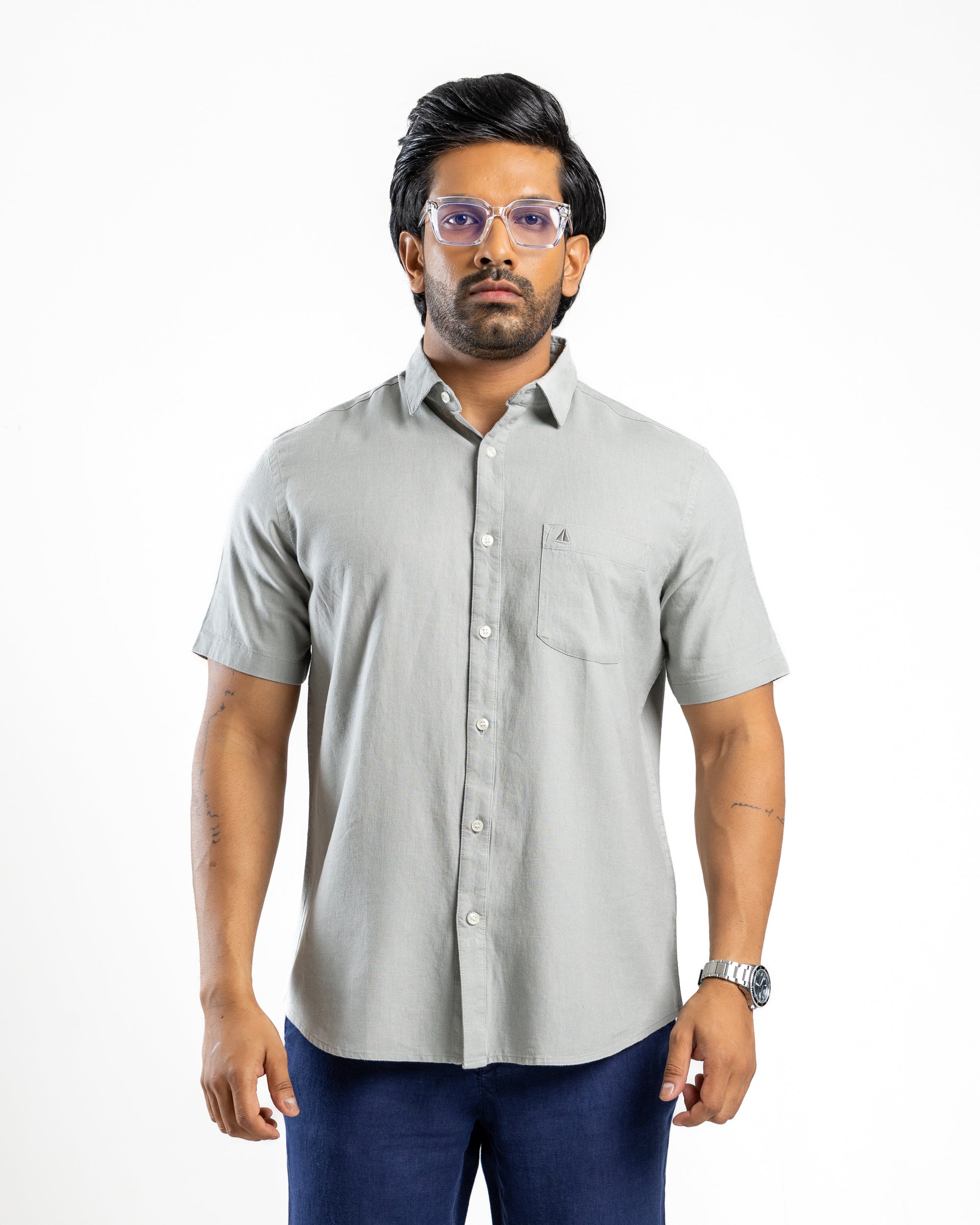 VISCOSE LINEN Short Sleeve -Light Grey