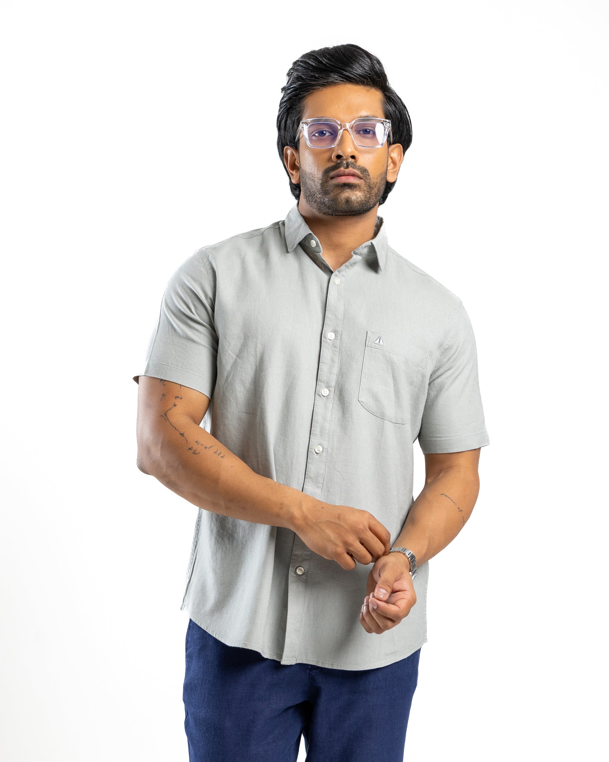 VISCOSE LINEN Short Sleeve -Light Grey