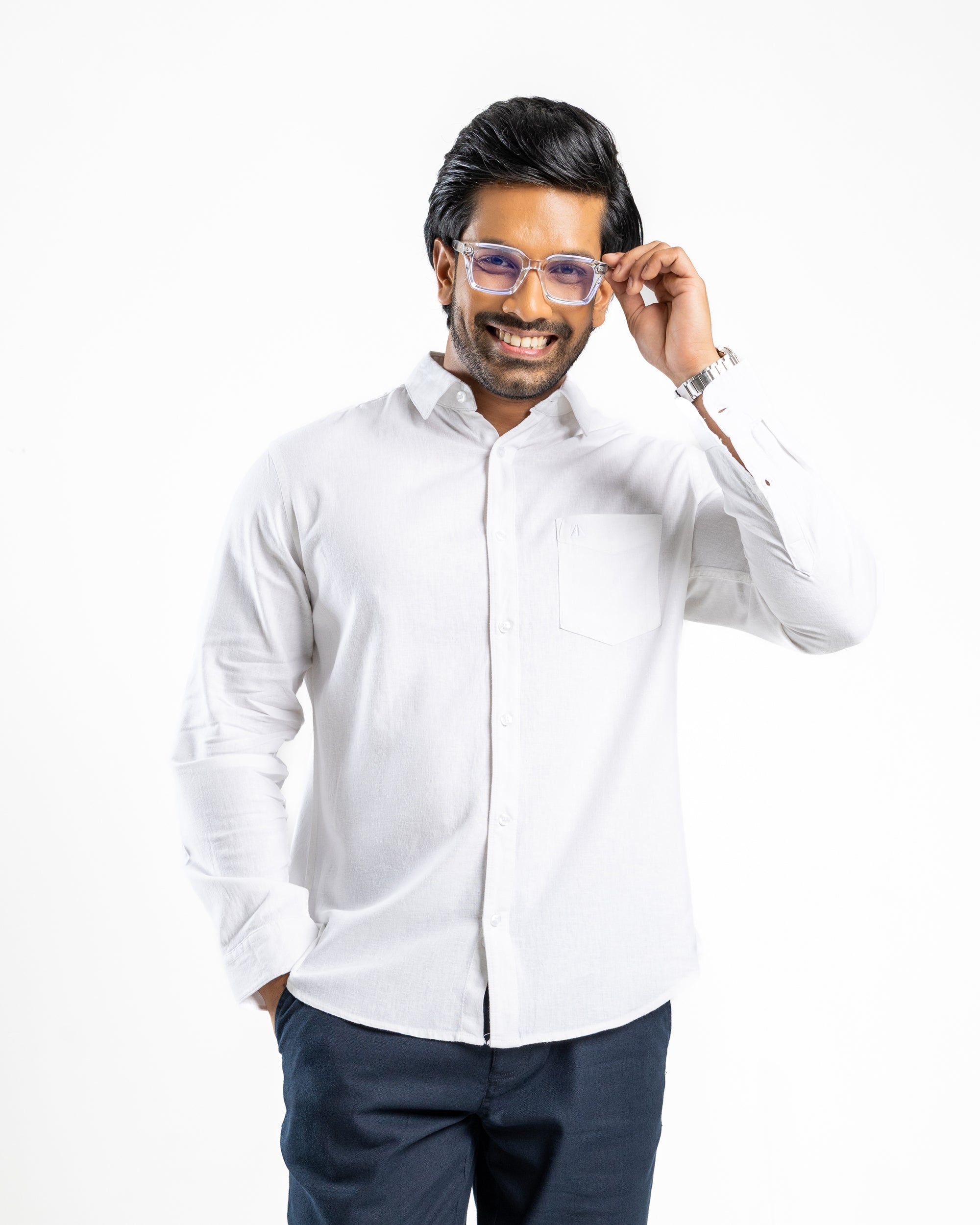 VISCOSE LINEN Long Sleeve Shirt - Pure Alpine White