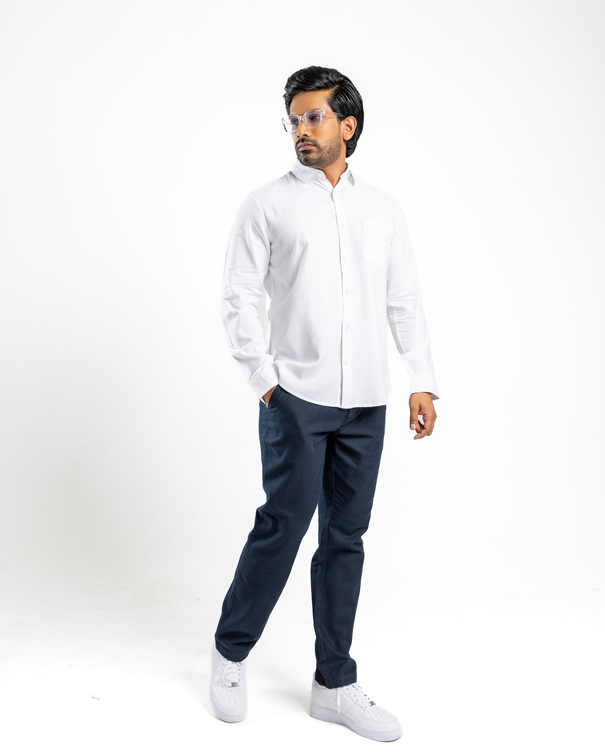 VISCOSE LINEN Long Sleeve Shirt - Pure Alpine White