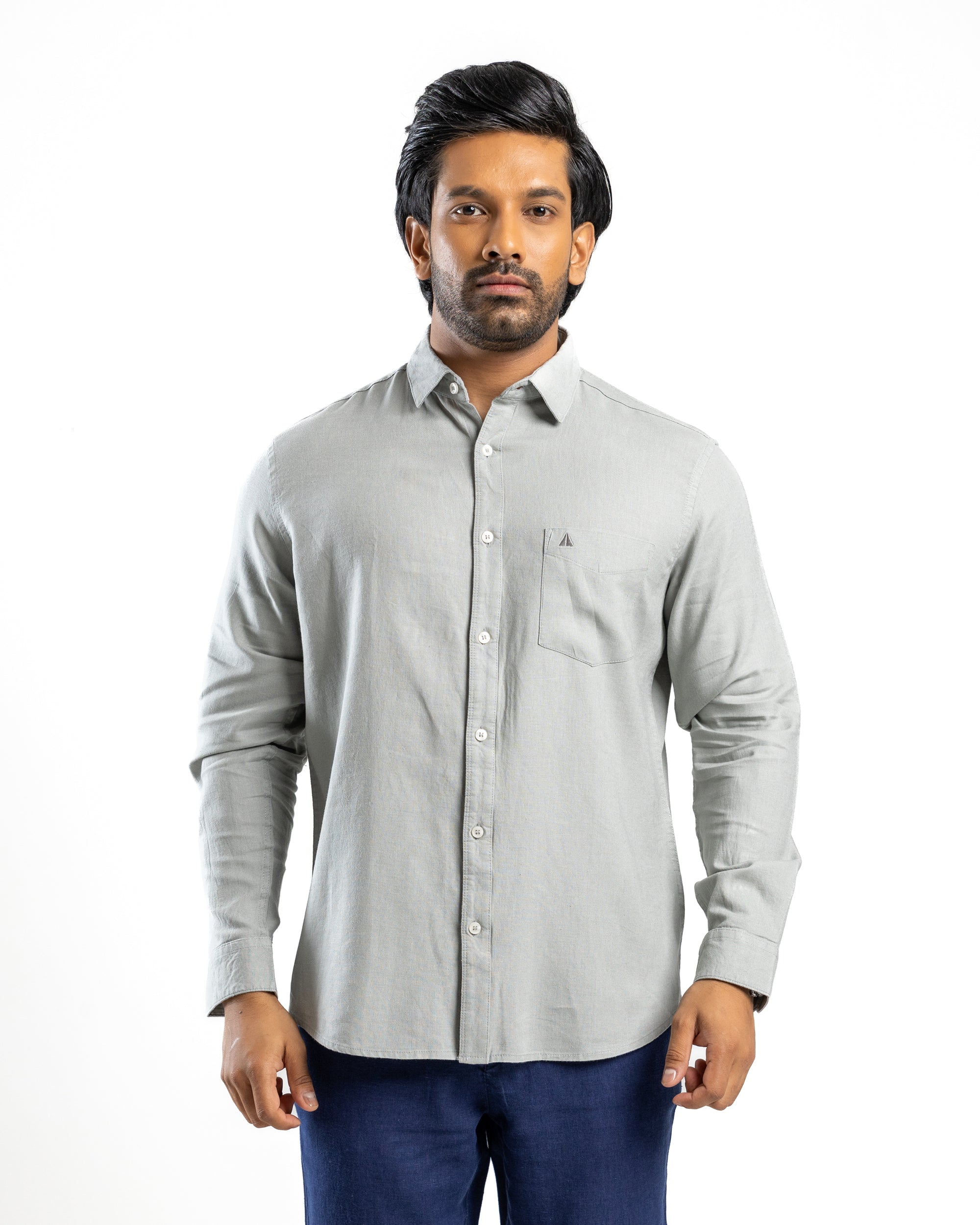 VISCOSE LINEN Long Sleeve Shirt - Light Grey