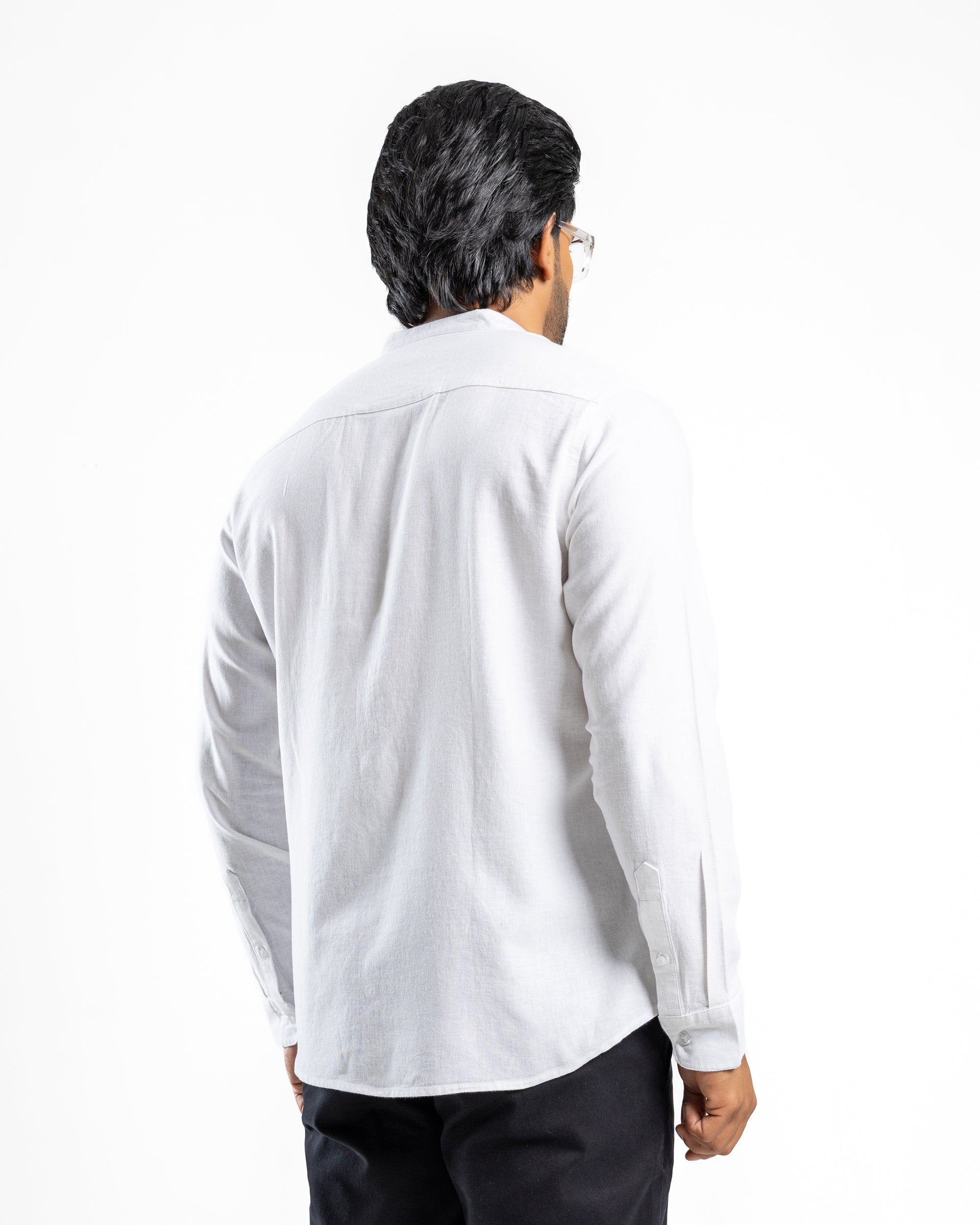 AnationZ Fluid Linen Chinese Collar Shirt - Alpine White Sri Lanka