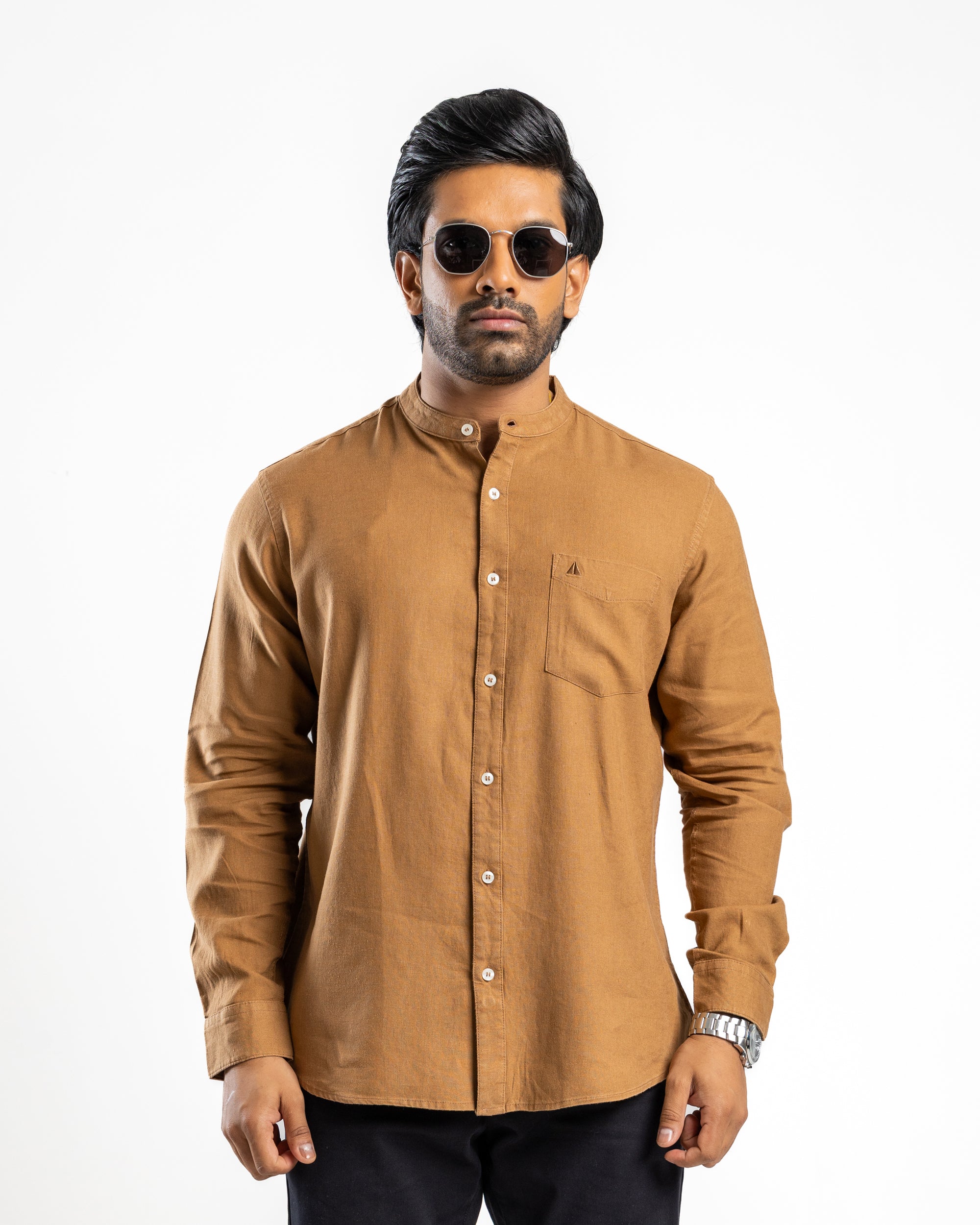AnationZ Fluid Linen Long Sleeve Shirt - Desert Khaki Sri Lanka