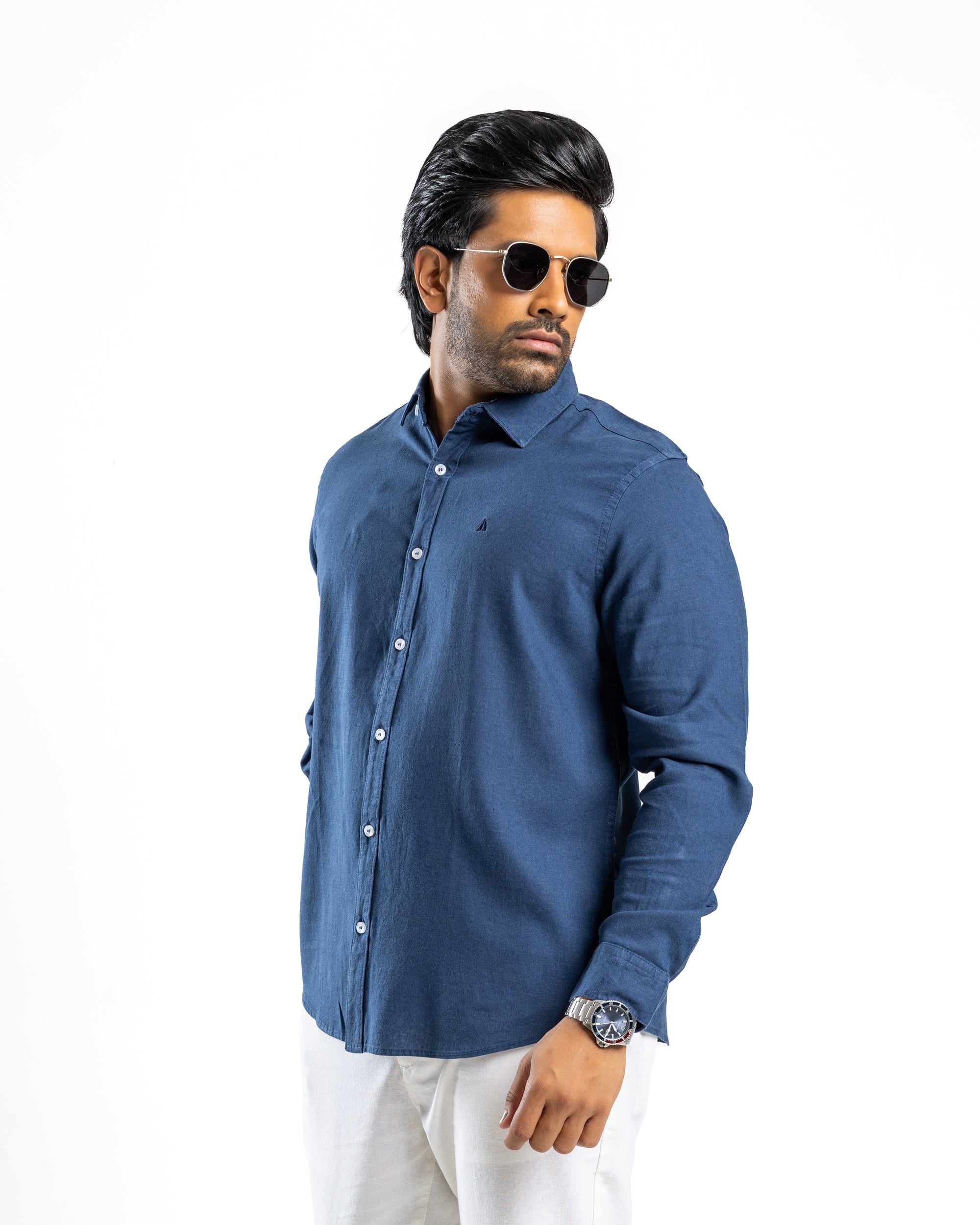 AnationZ Fluid Linen Long Sleeve Shirt - Midnight Ink Sri Lanka