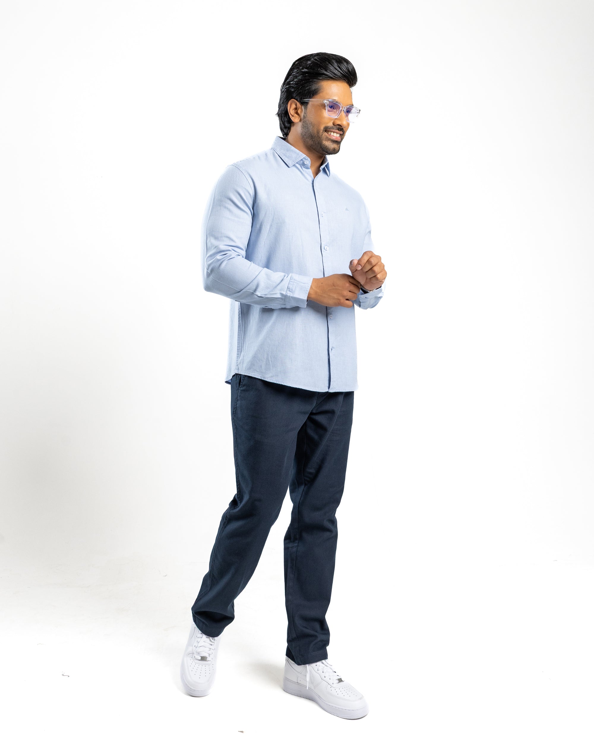 AnationZ Fluid Linen Long Sleeve Shirt - Glacial Blue Sri Lanka