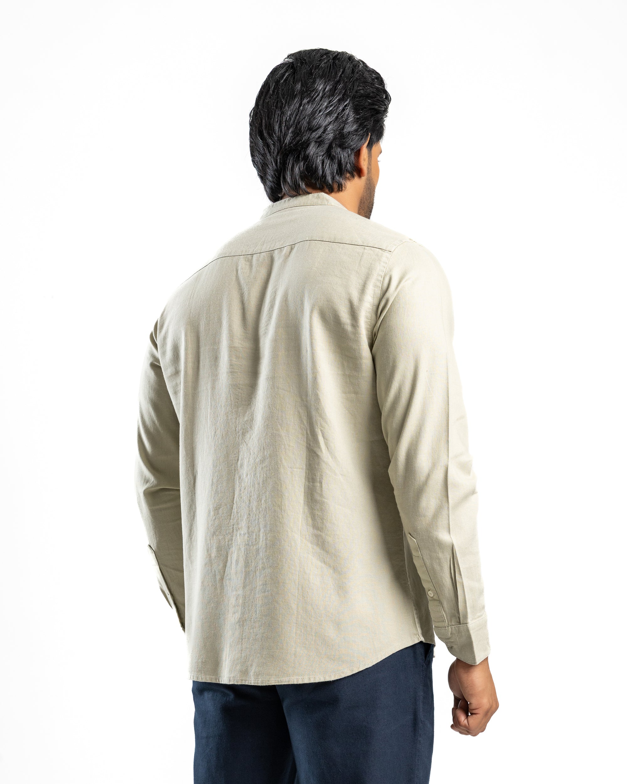 AnationZ Fluid Linen Chinese Collar Shirt - Sage Breeze Sri Lanka