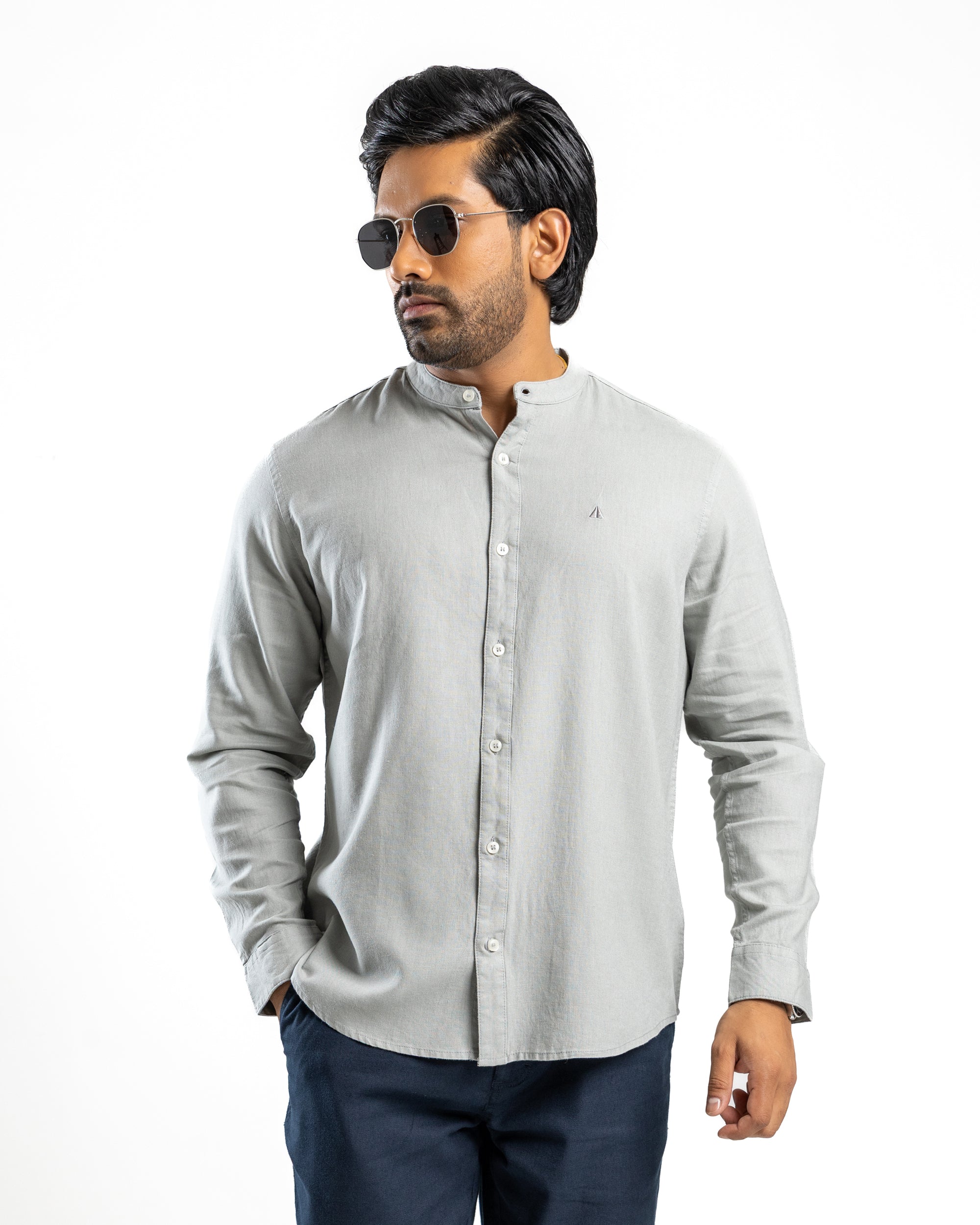AnationZ Fluid Linen Chinese Collar Shirt - Slate Fog Sri Lanka