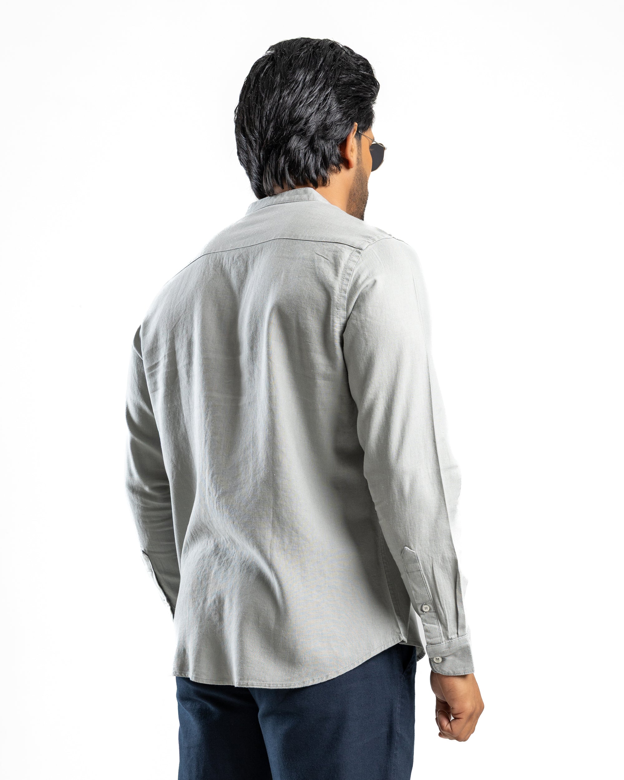 AnationZ Fluid Linen Chinese Collar Shirt - Slate Fog Sri Lanka