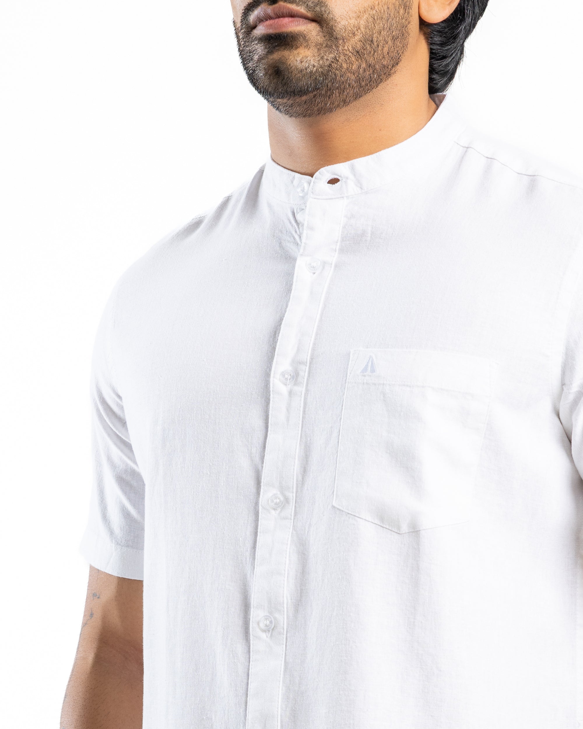 AnationZ Fluid Linen Chinese Collar Shirt - Alpine White Sri Lanka