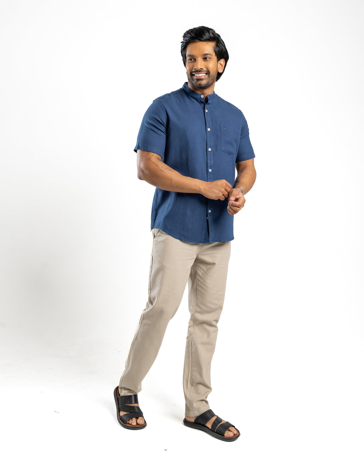 AnationZ Fluid Linen Chinese Collar Shirt - Sri Lanka