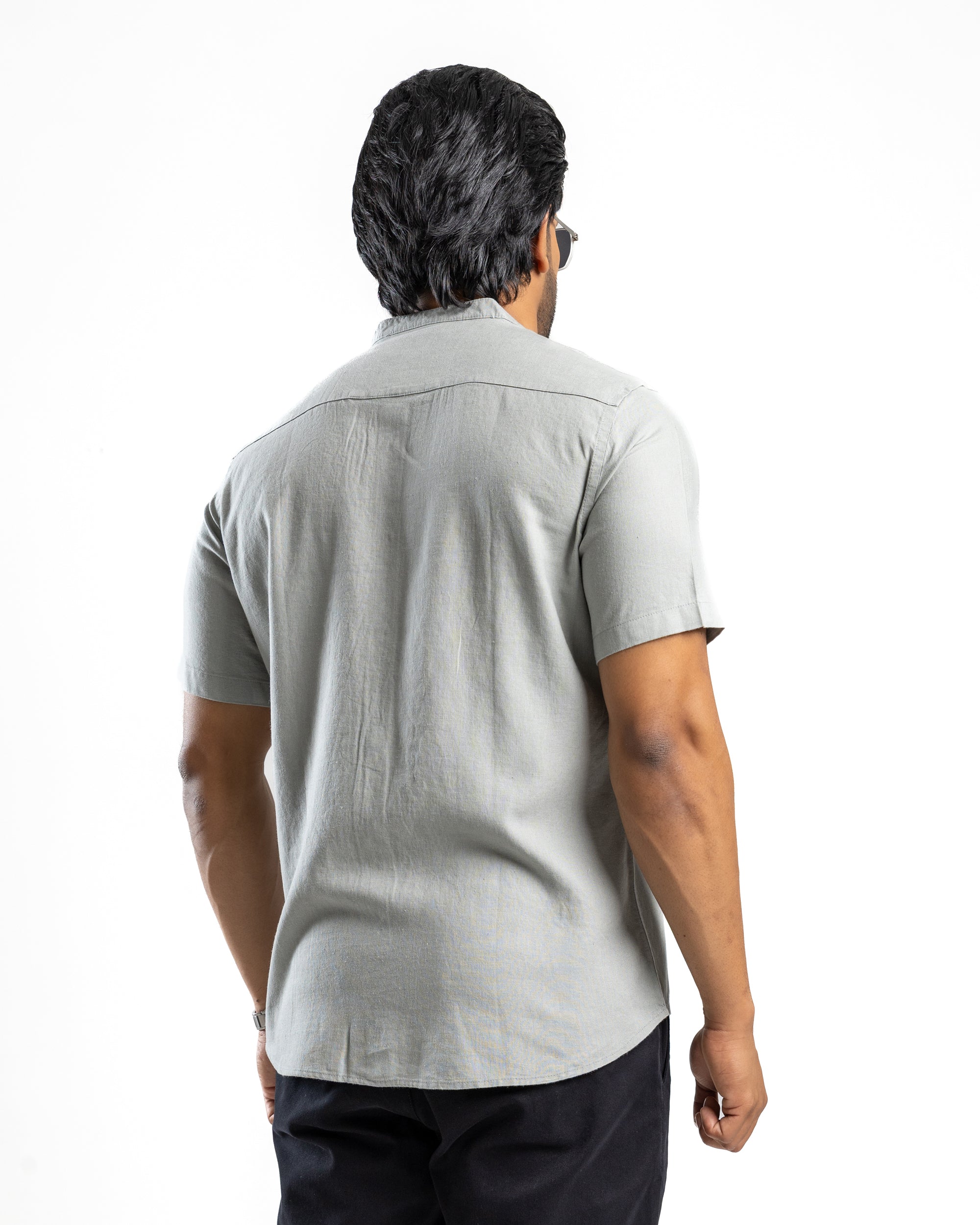 AnationZ Fluid Linen Chinese Collar Shirt - Slate Fog Sri Lanka