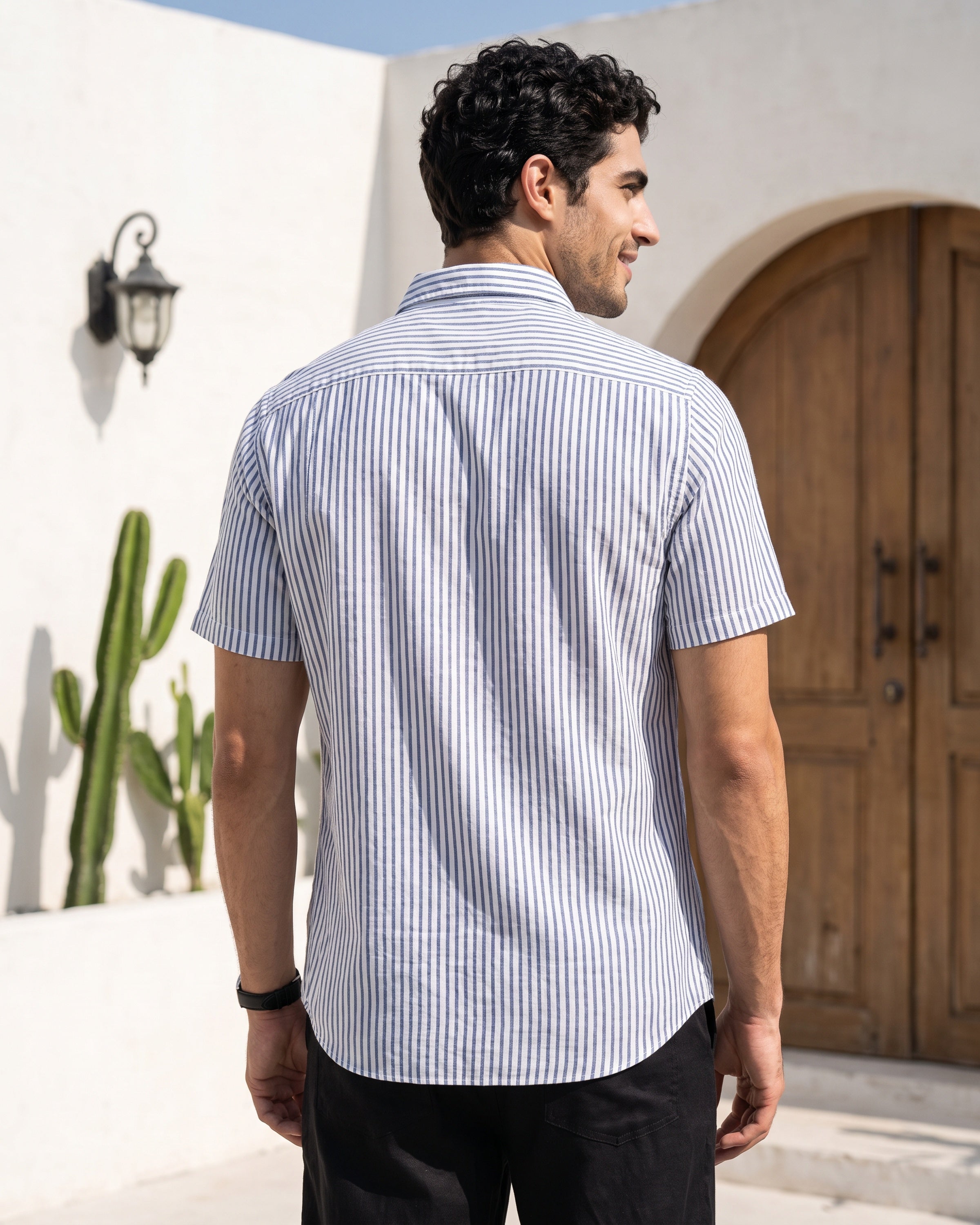 AnationZ Heritage Linen Stripe Short Sleeve Shirt - Midnight Ink Sri Lanka