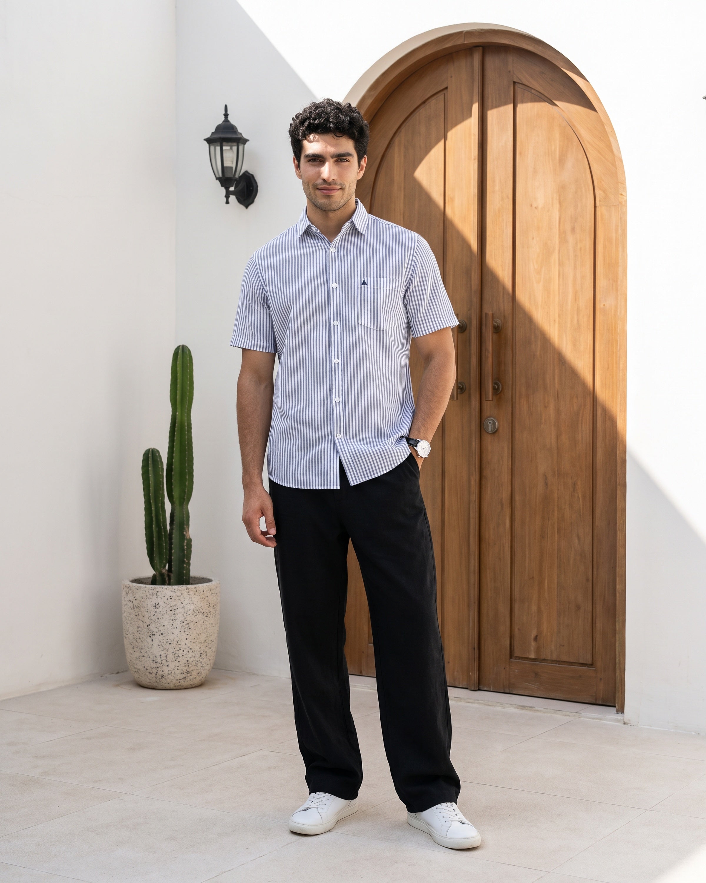AnationZ Heritage Linen Stripe Short Sleeve Shirt - Midnight Ink Sri Lanka