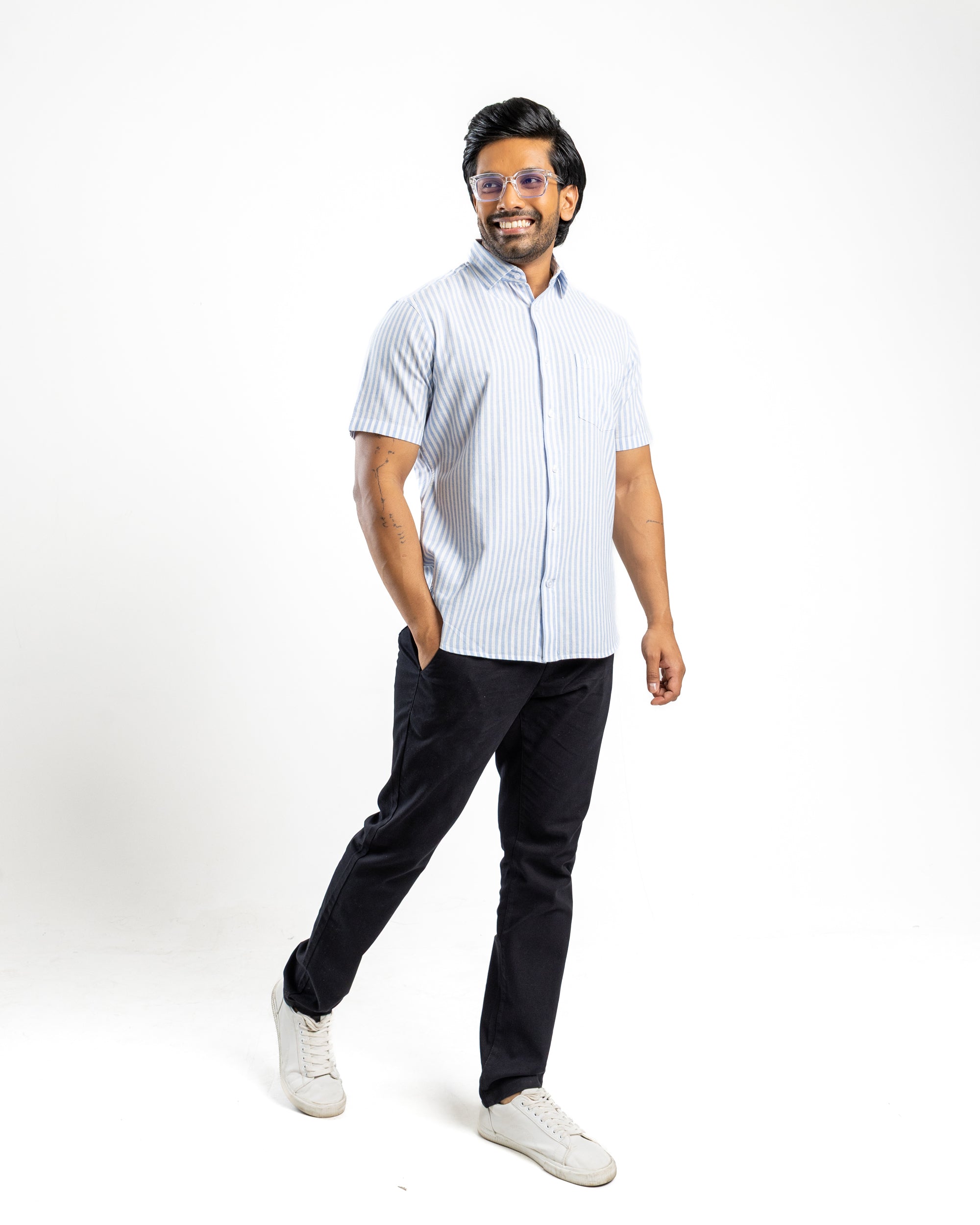 AnationZ Heritage Linen Stripe Short Sleeve Shirt - Pale Horizon Sri Lanka