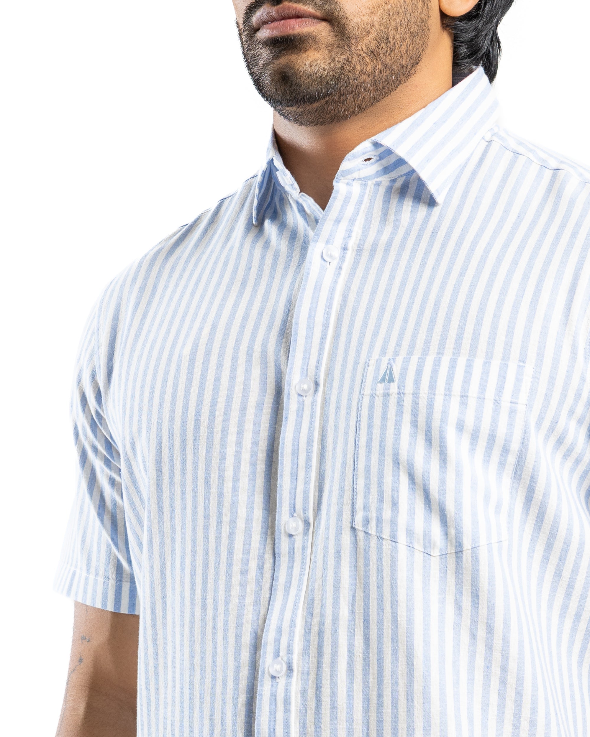AnationZ Heritage Linen Stripe Short Sleeve Shirt - Pale Horizon Sri Lanka