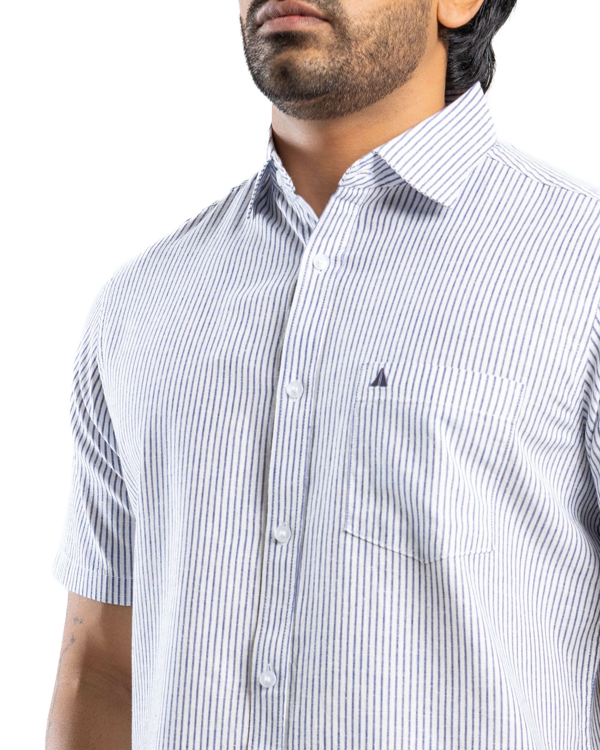 AnationZ Heritage Linen Stripe Short Sleeve Shirt - Clean White Sri Lanka