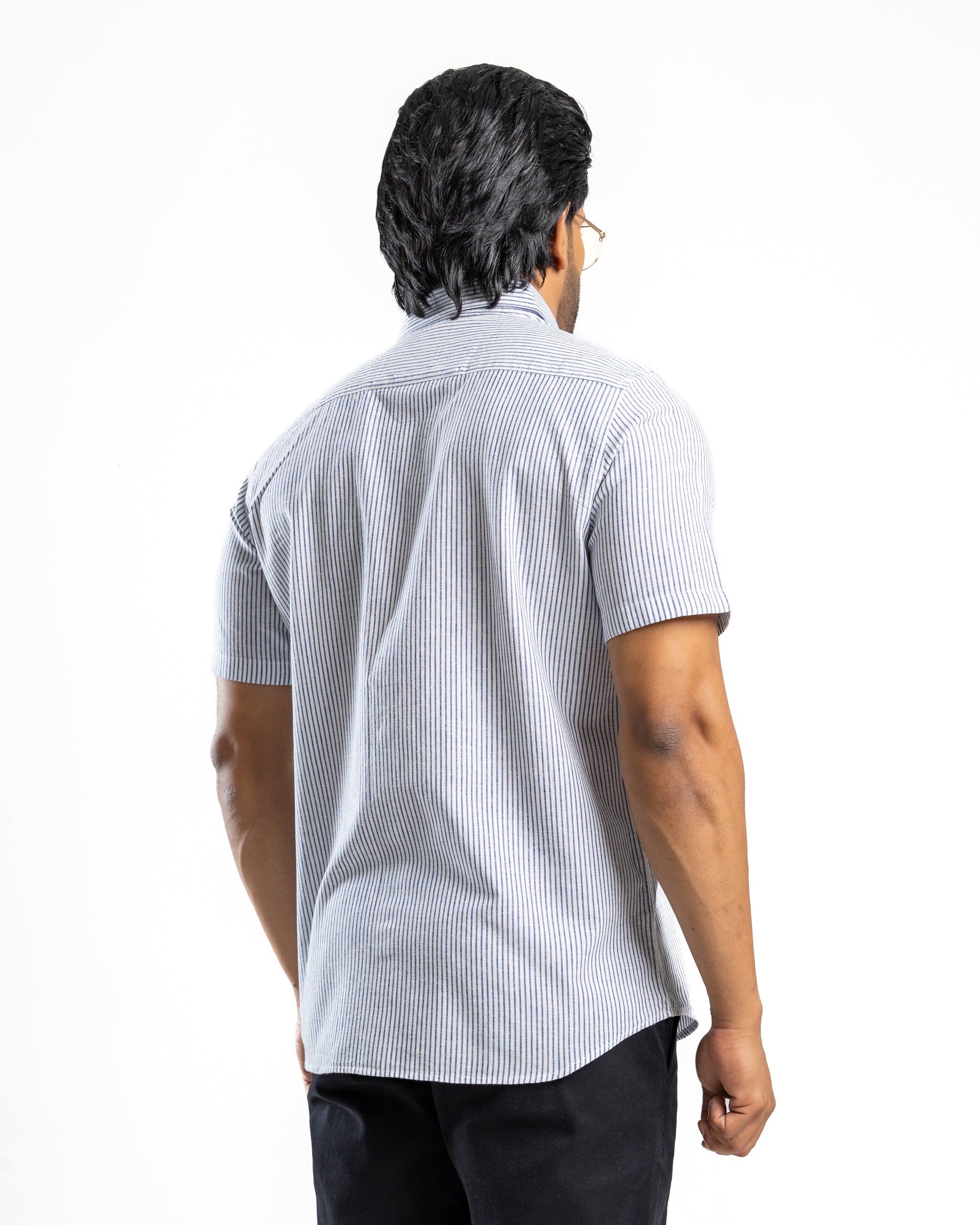 AnationZ Heritage Linen Stripe Short Sleeve Shirt - Clean White Sri Lanka