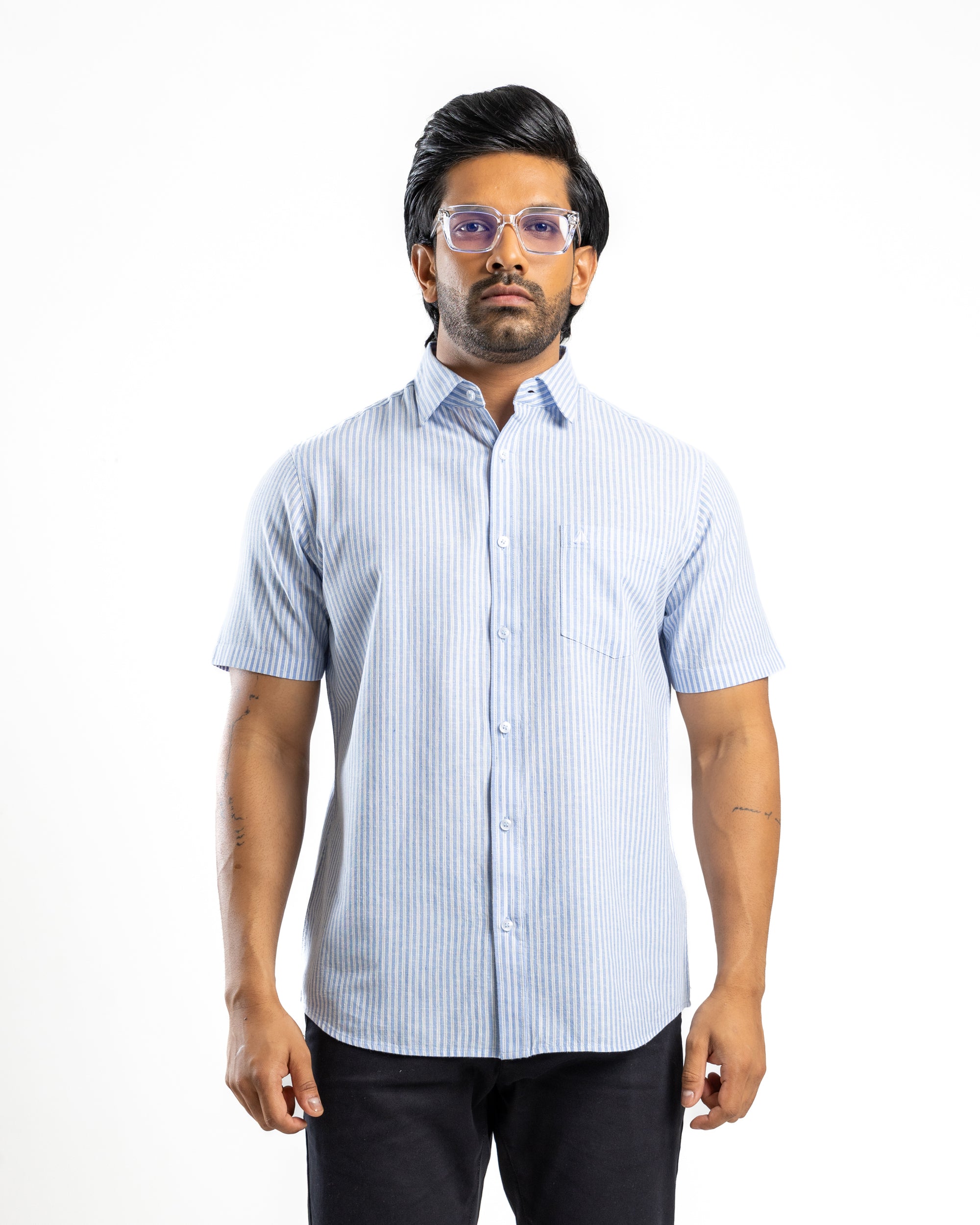 AnationZ Heritage Linen Stripe Short Sleeve Shirt - Open Sky Sri Lanka
