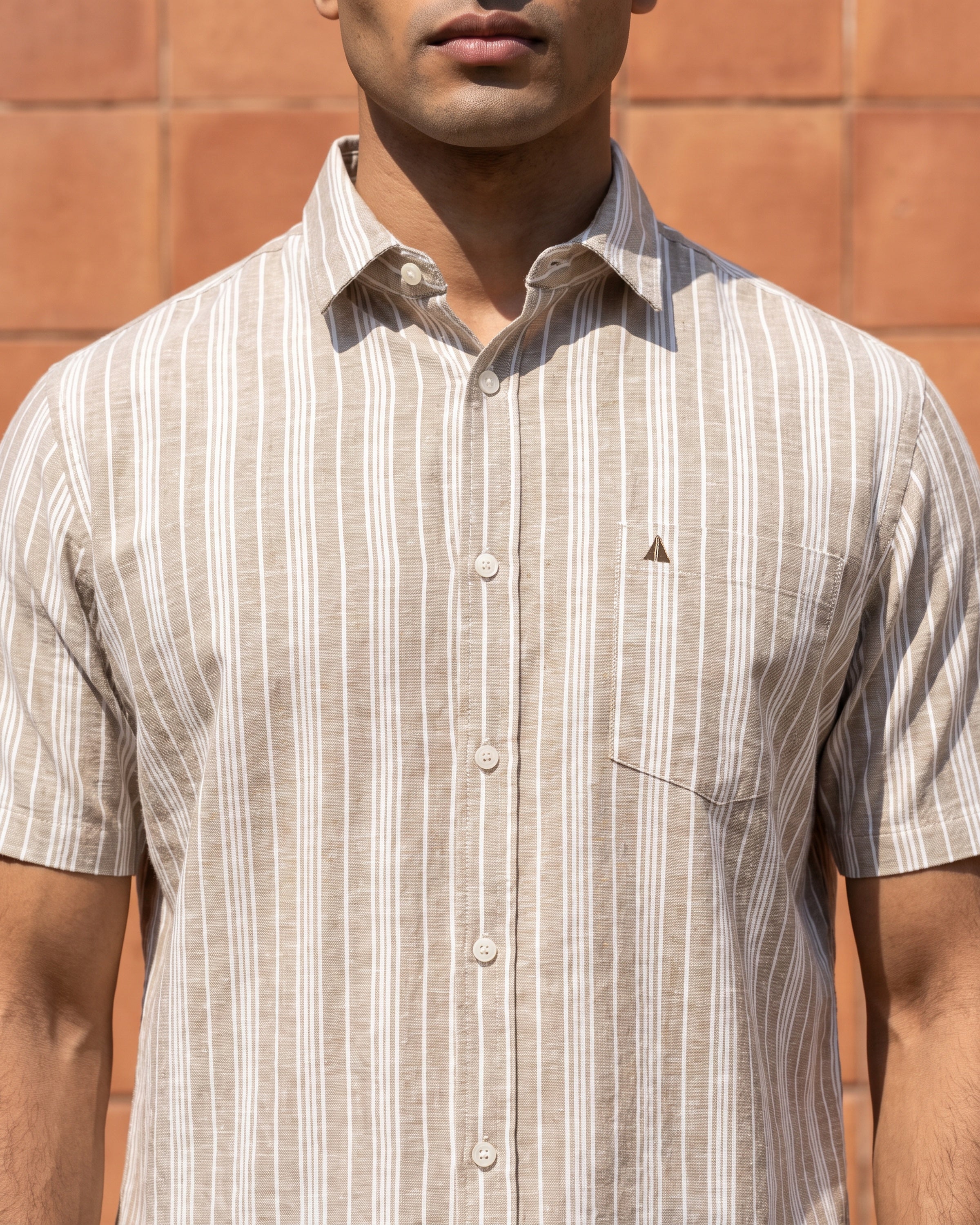 AnationZ Heritage Linen Stripe Short Sleeve Shirt - Moss Reserve Sri Lanka
